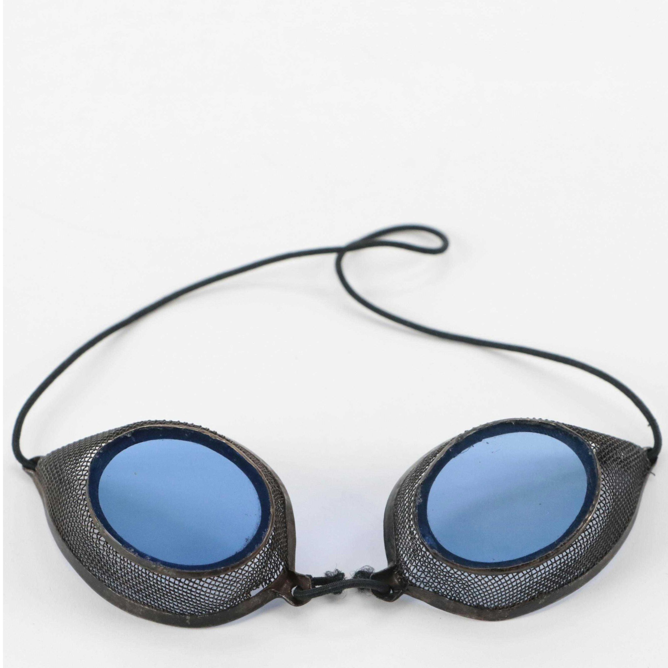 Cobalt Blue Glass and Mesh Cinder Goggles, Late 19th Century