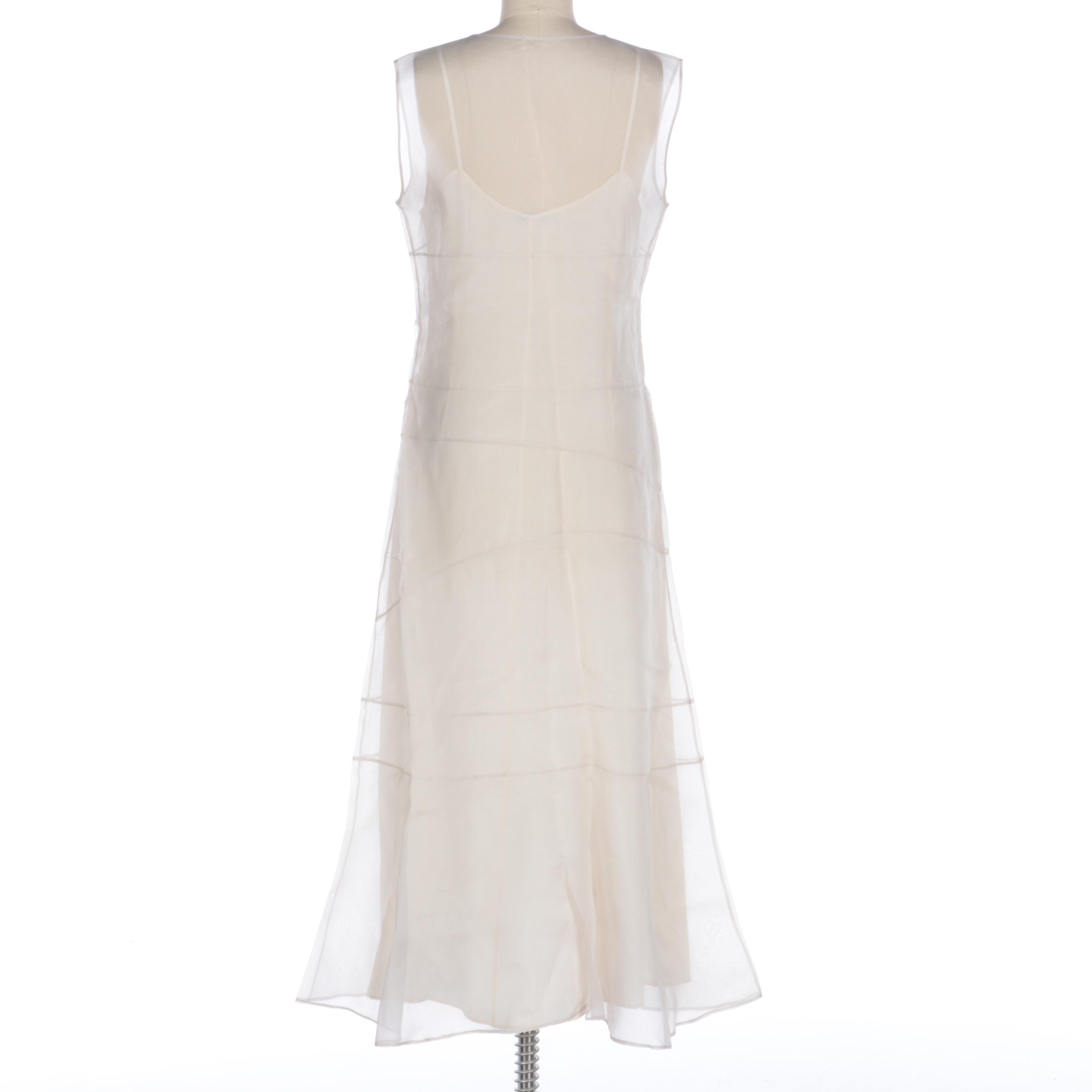 Prada Two-Piece Sheer Midi Sleeveless Slip Dress with V-Cut Neckline