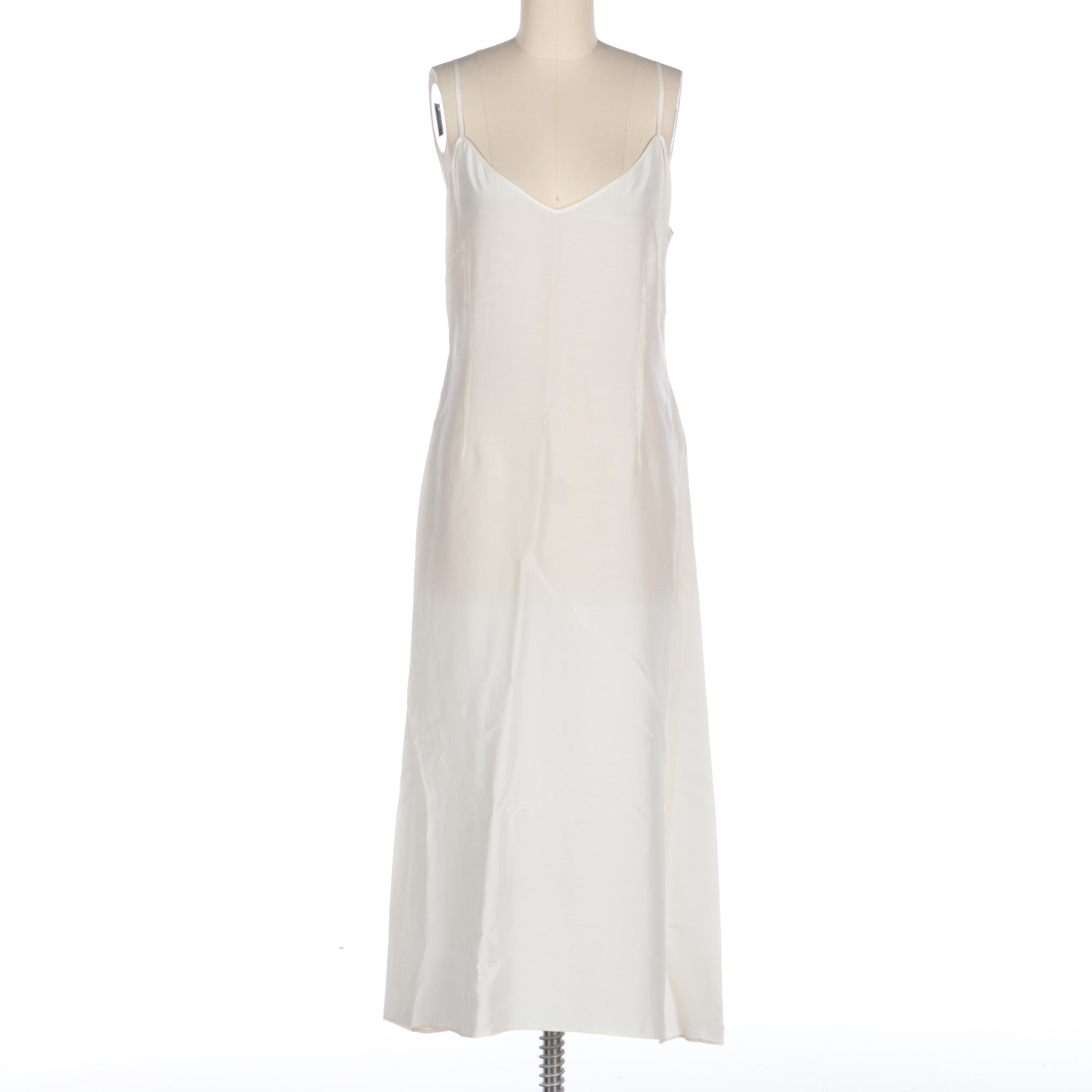 Prada Two-Piece Sheer Midi Sleeveless Slip Dress with V-Cut Neckline