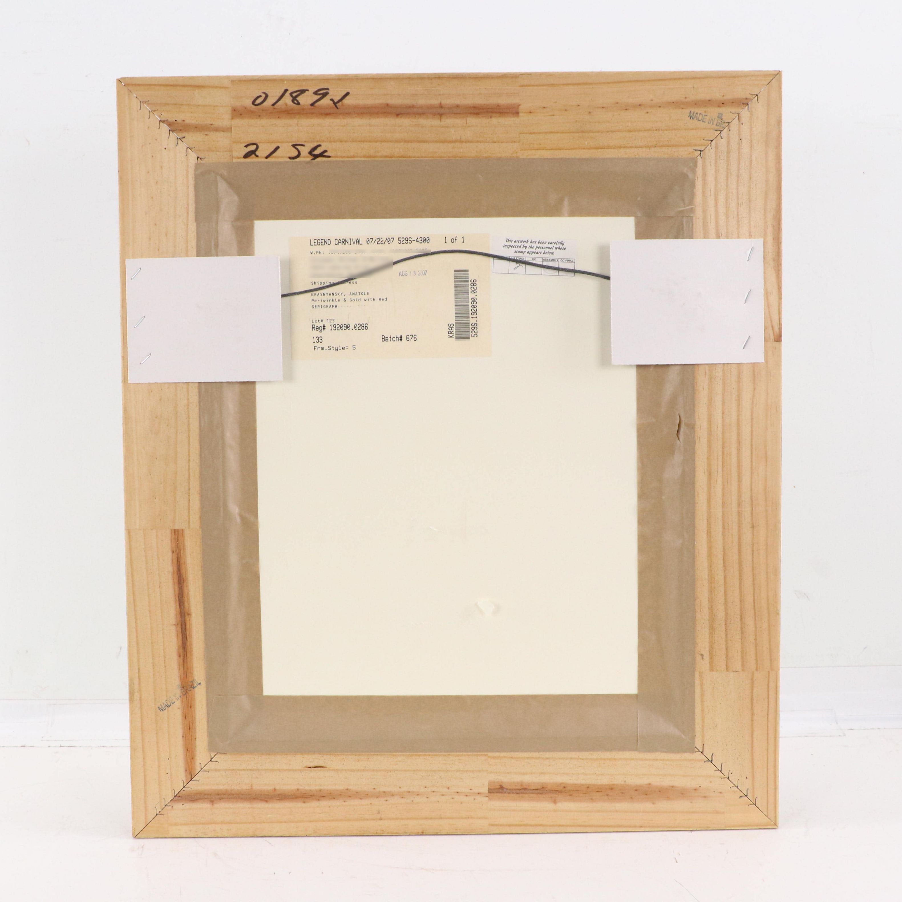 Anatole Krasnyansky Serigraph "Periwinkle & Gold with Red," 2004