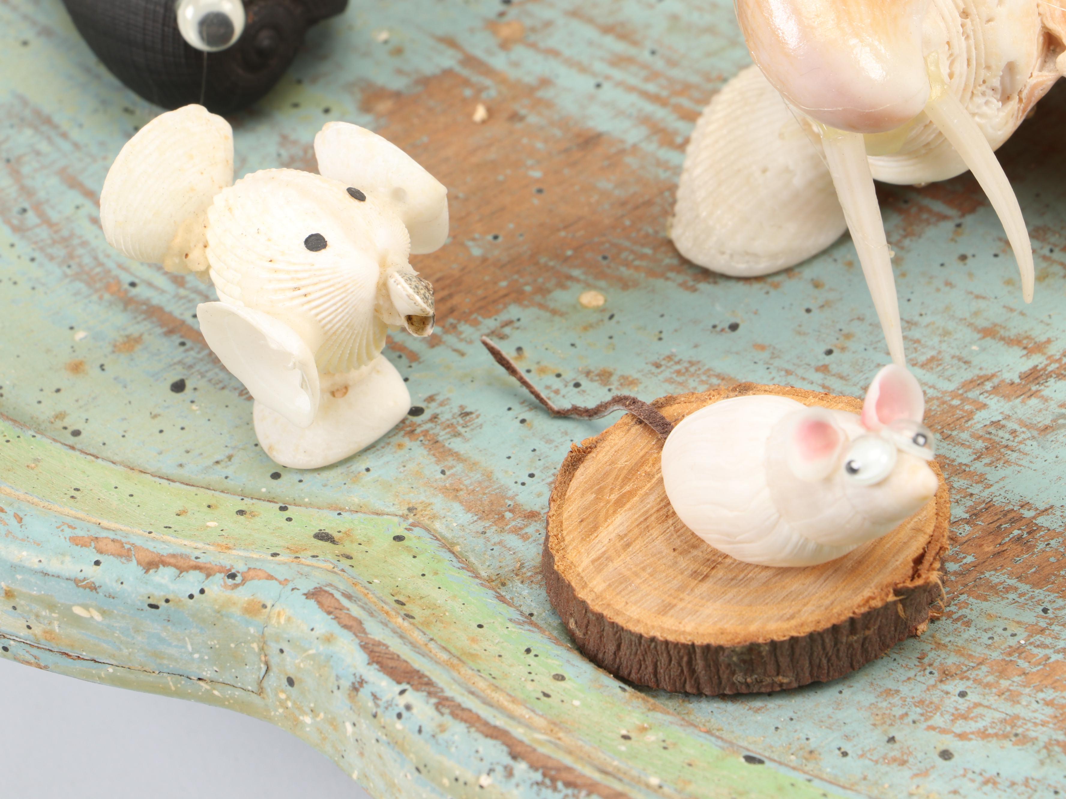 Marine Folk Art Seashell Creature Collection with Rotating Pedestal Stand