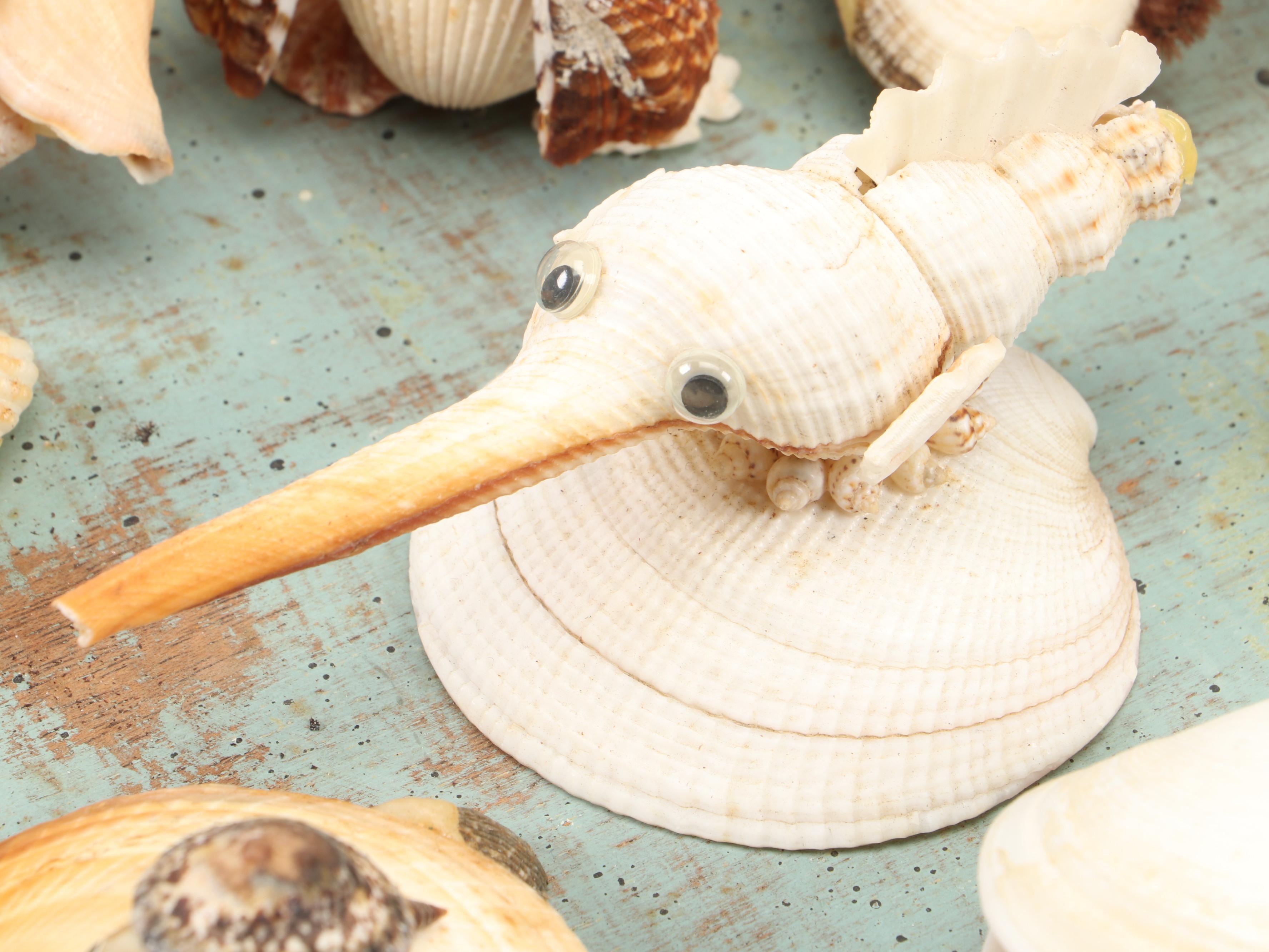 Marine Folk Art Seashell Creature Collection with Rotating Pedestal Stand