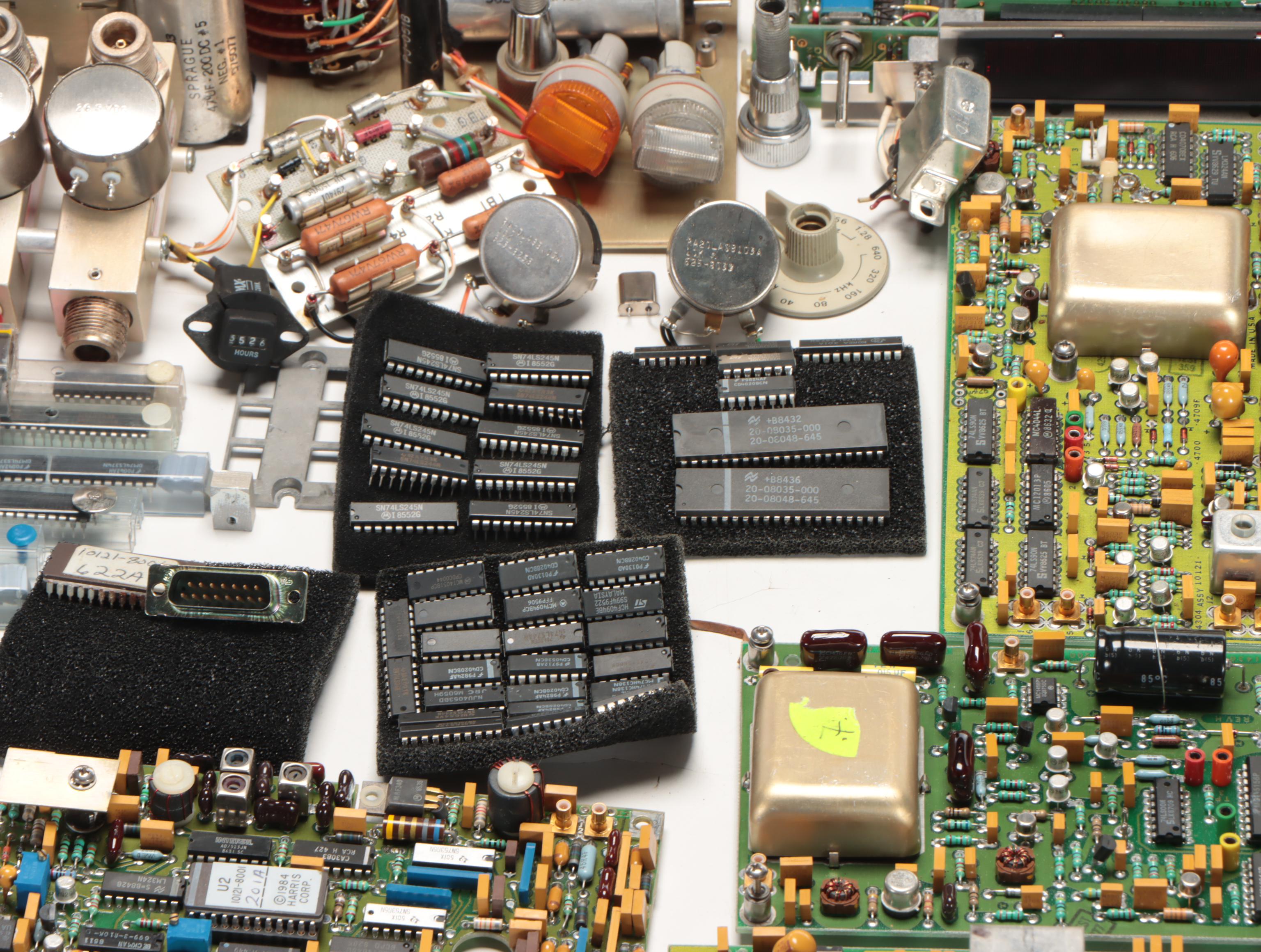 Electronic Circuit Boards, Dials, Knobs, Capacitors, and Amateur Transmitter