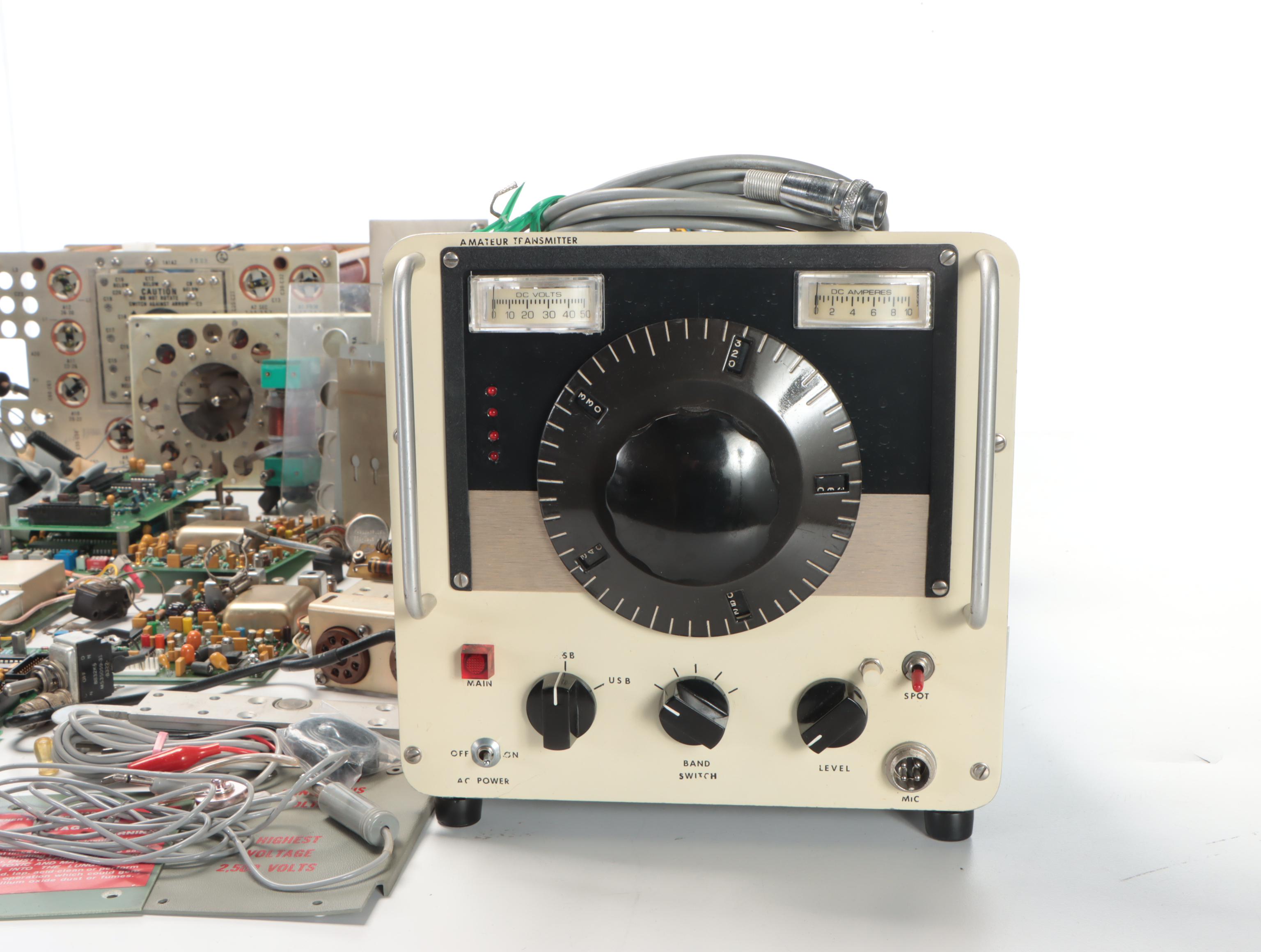 Electronic Circuit Boards, Dials, Knobs, Capacitors, and Amateur Transmitter