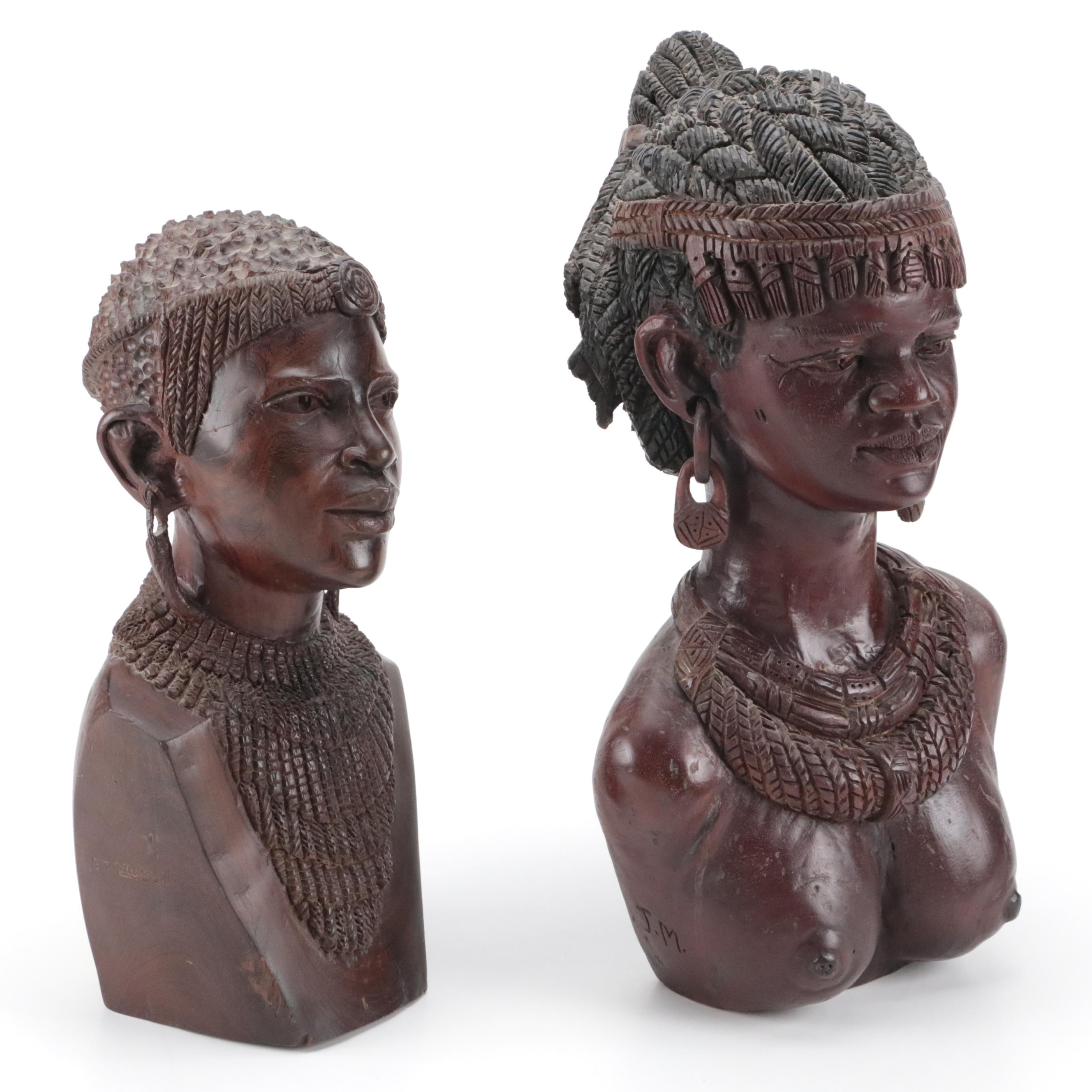 Modern African Shona Tribe Male and Female Portrait Busts