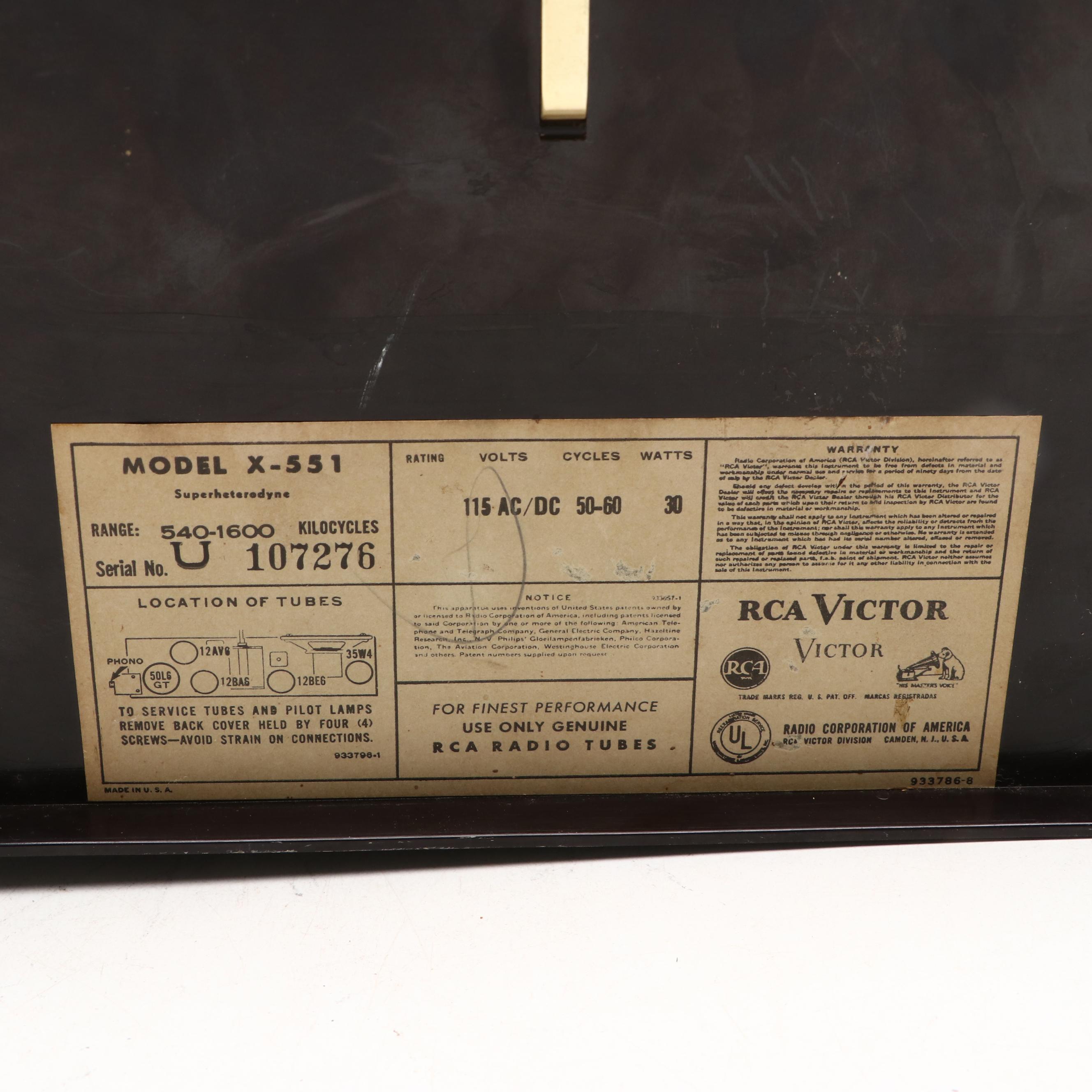 Philco Model 51-934 and RCA Victor Model X-551 Table Top Radios, Mid-20th C.
