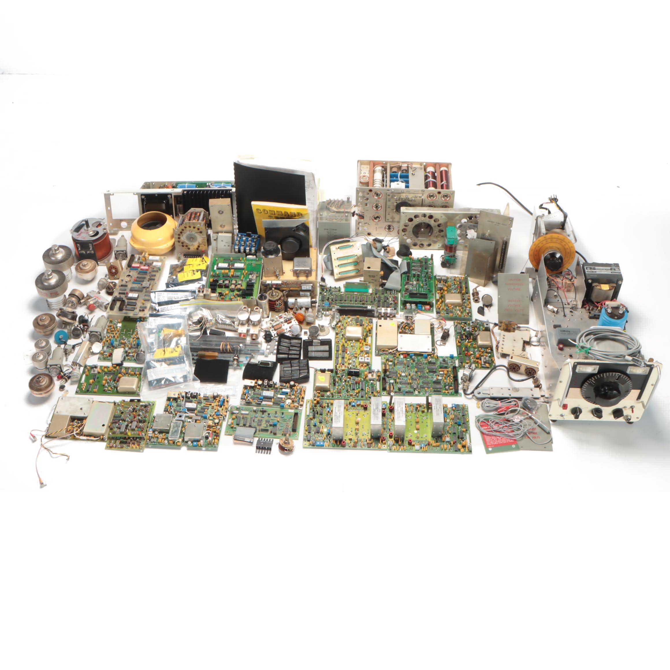 Electronic Circuit Boards, Dials, Knobs, Capacitors, and Amateur Transmitter