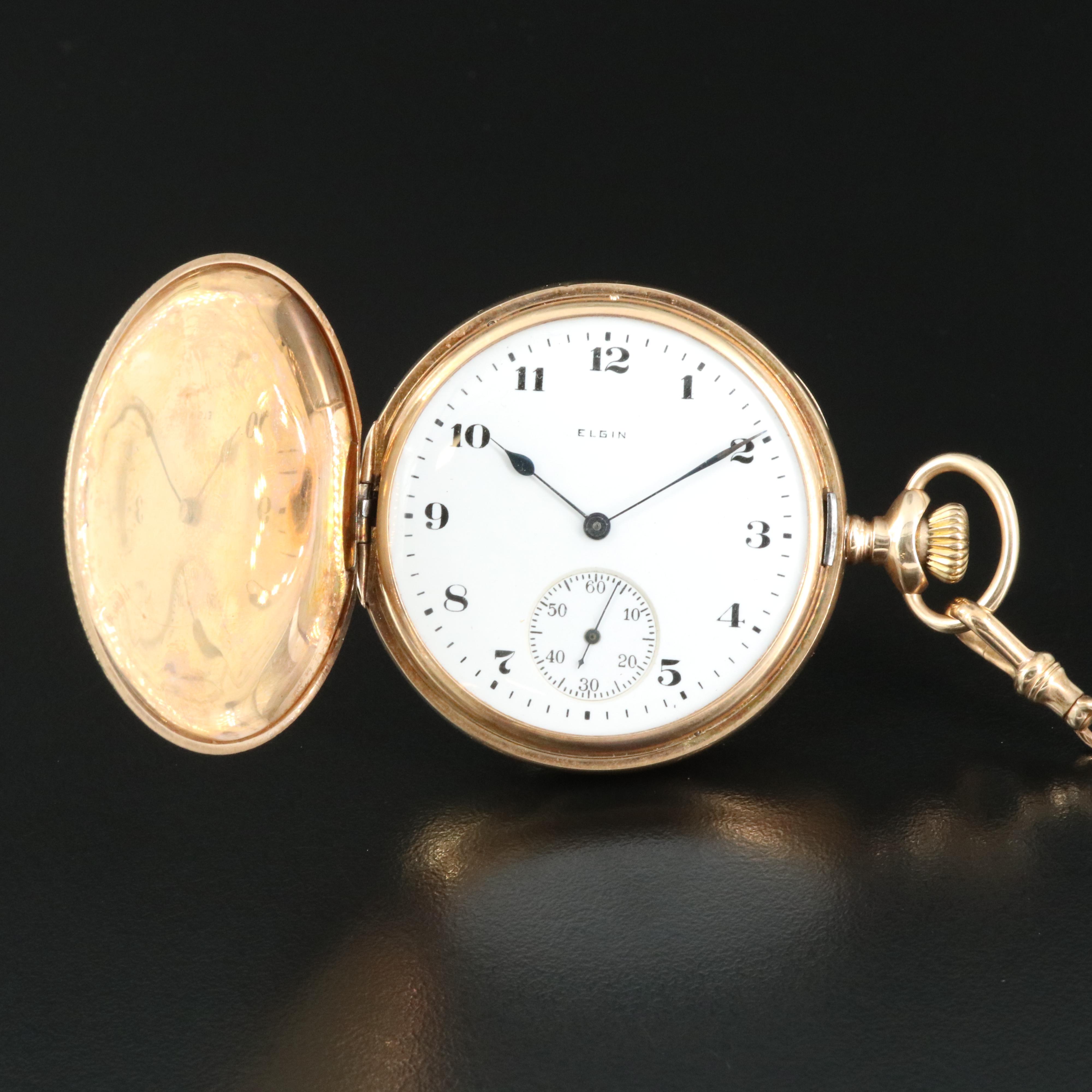 1921 14K Elgin Hunting Case Pocket Watch with 14K Fob