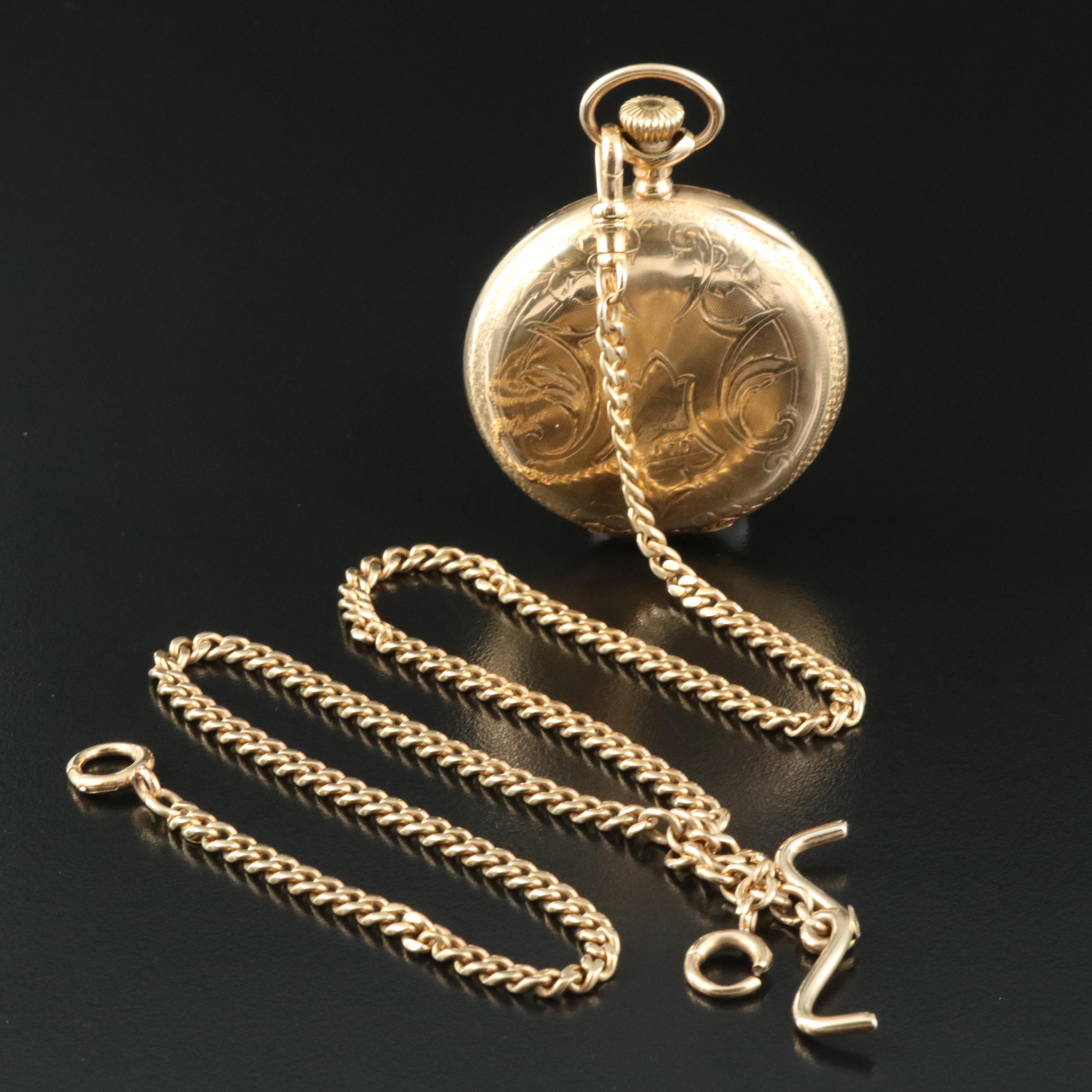 1921 14K Elgin Hunting Case Pocket Watch with 14K Fob