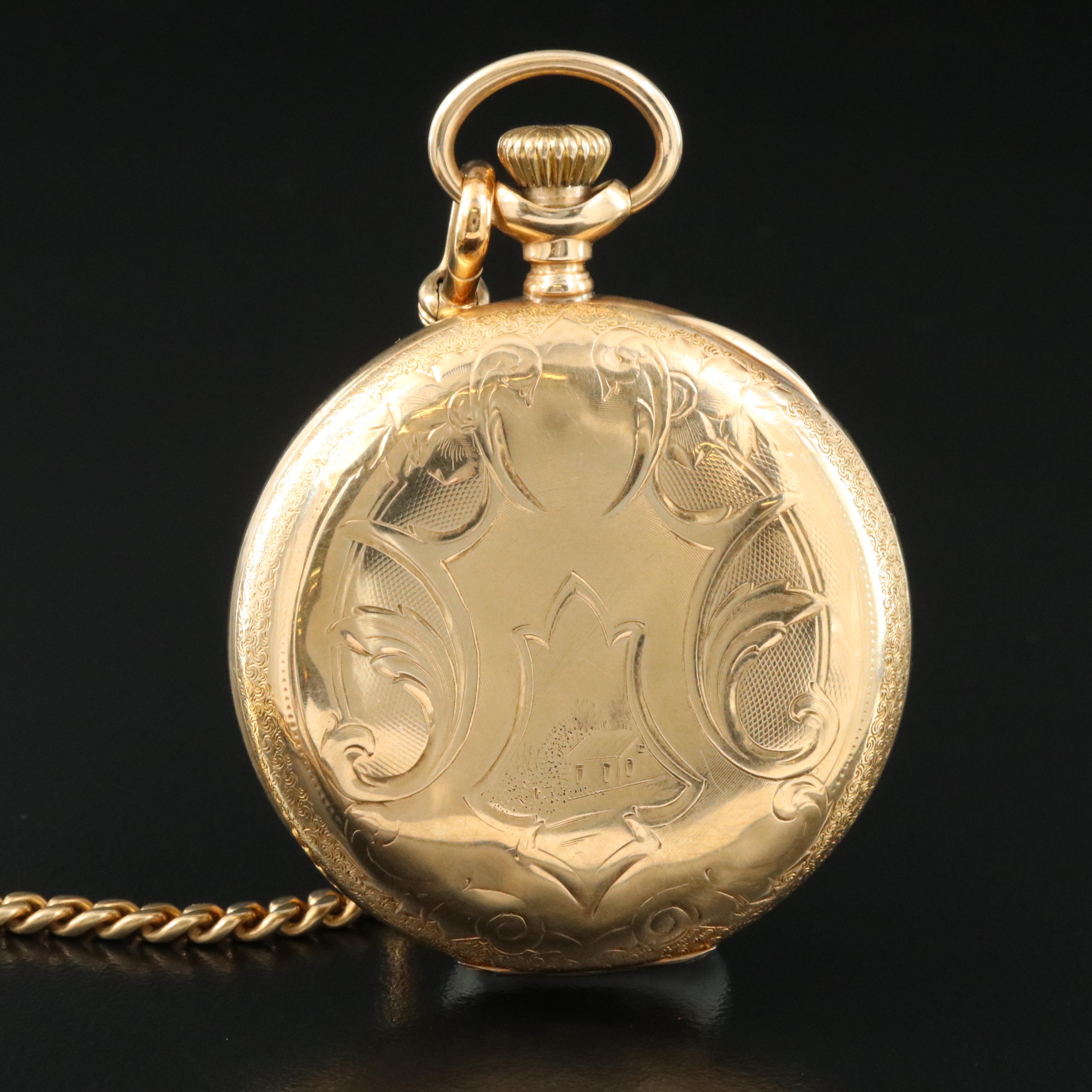 1921 14K Elgin Hunting Case Pocket Watch with 14K Fob