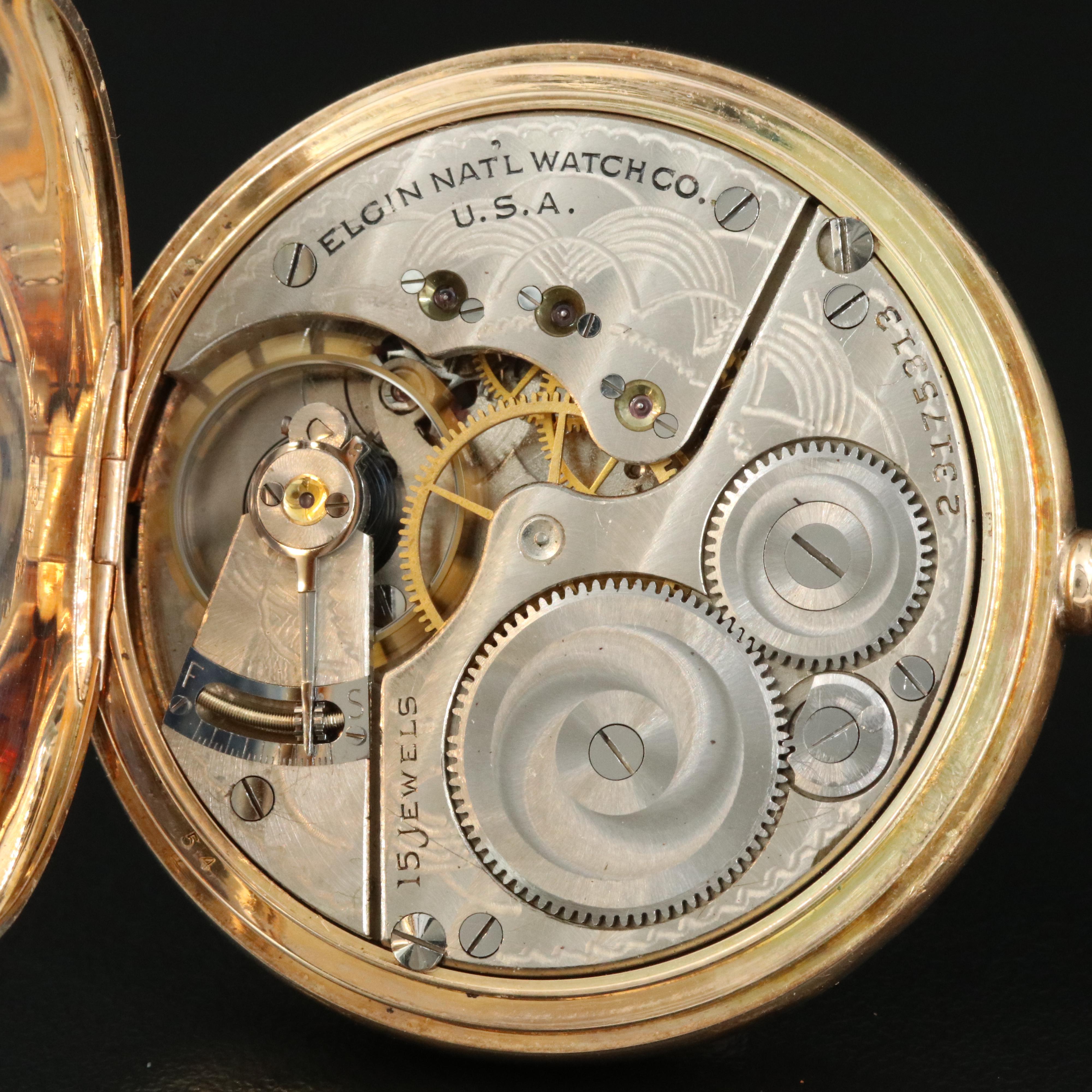 1921 14K Elgin Hunting Case Pocket Watch with 14K Fob