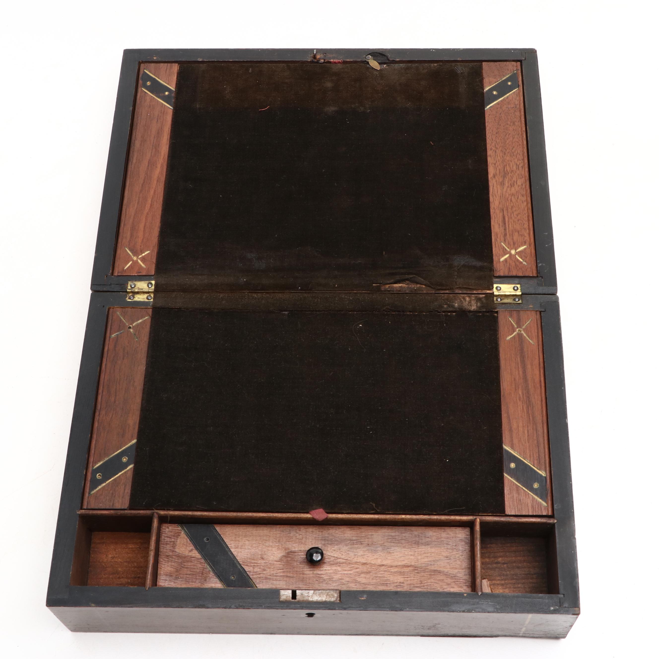 Gilt Wood Travel Sloped Lap Writing Desk and Document Box, 19th C.