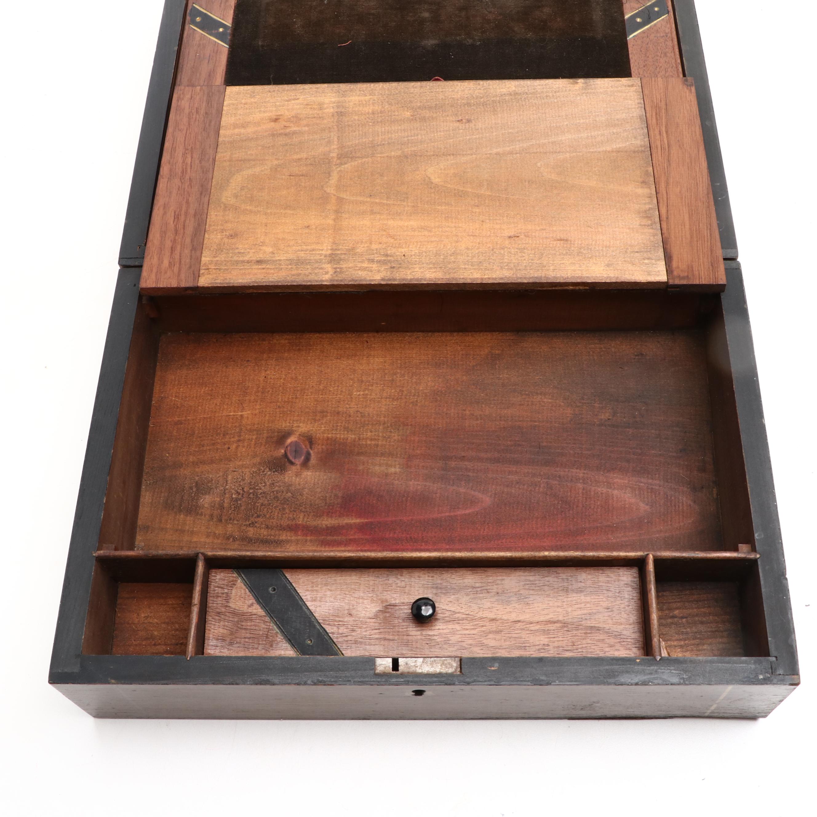 Gilt Wood Travel Sloped Lap Writing Desk and Document Box, 19th C.