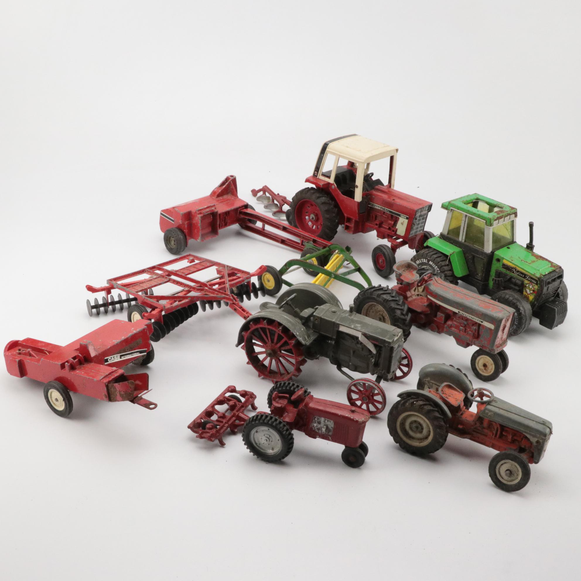 International Cast Metal, Tin Litho, Other Diecast Toy Tractors With Implements