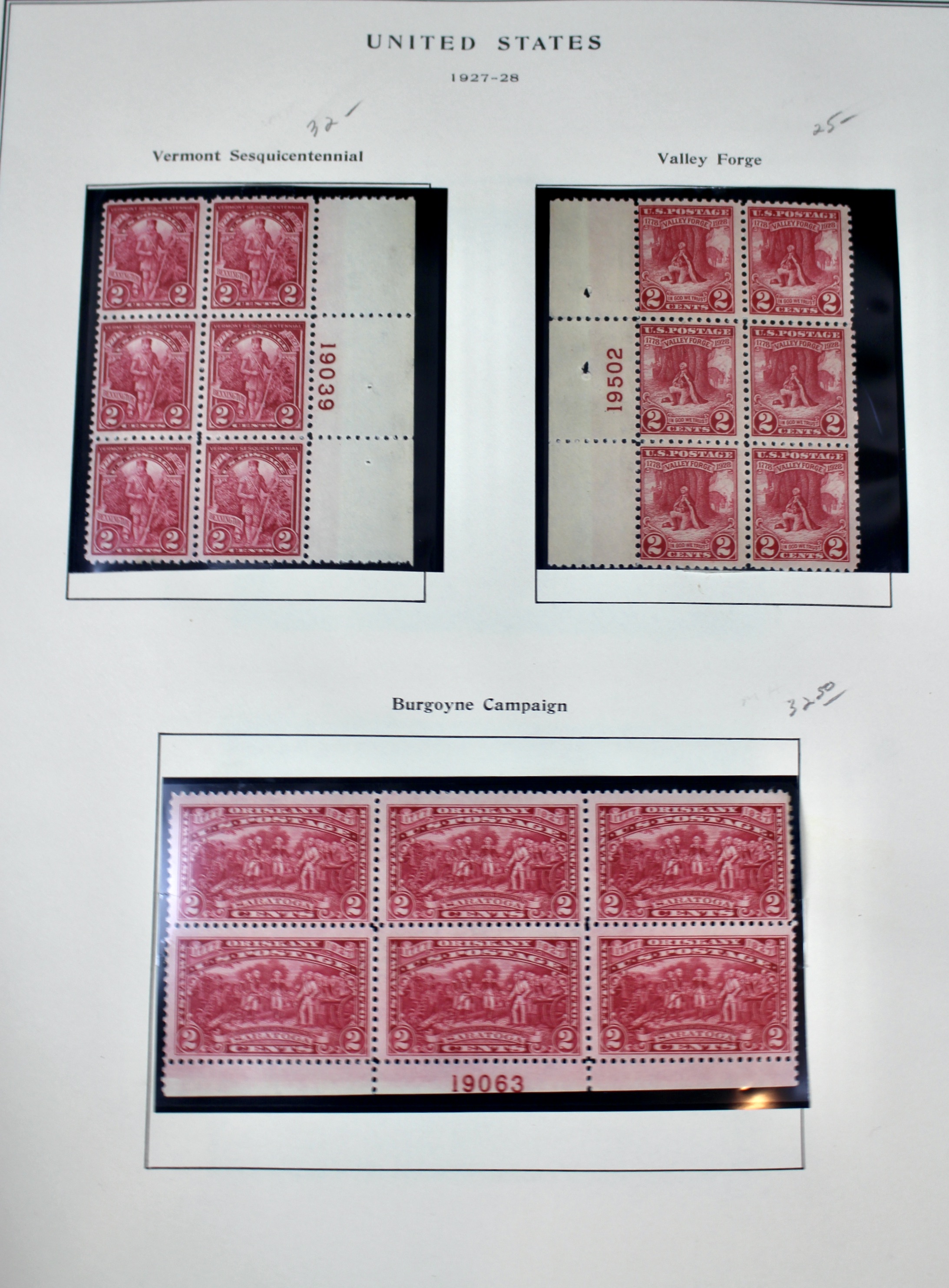 Twenty-Eight Early U.S. Postage Stamp Plate Blocks