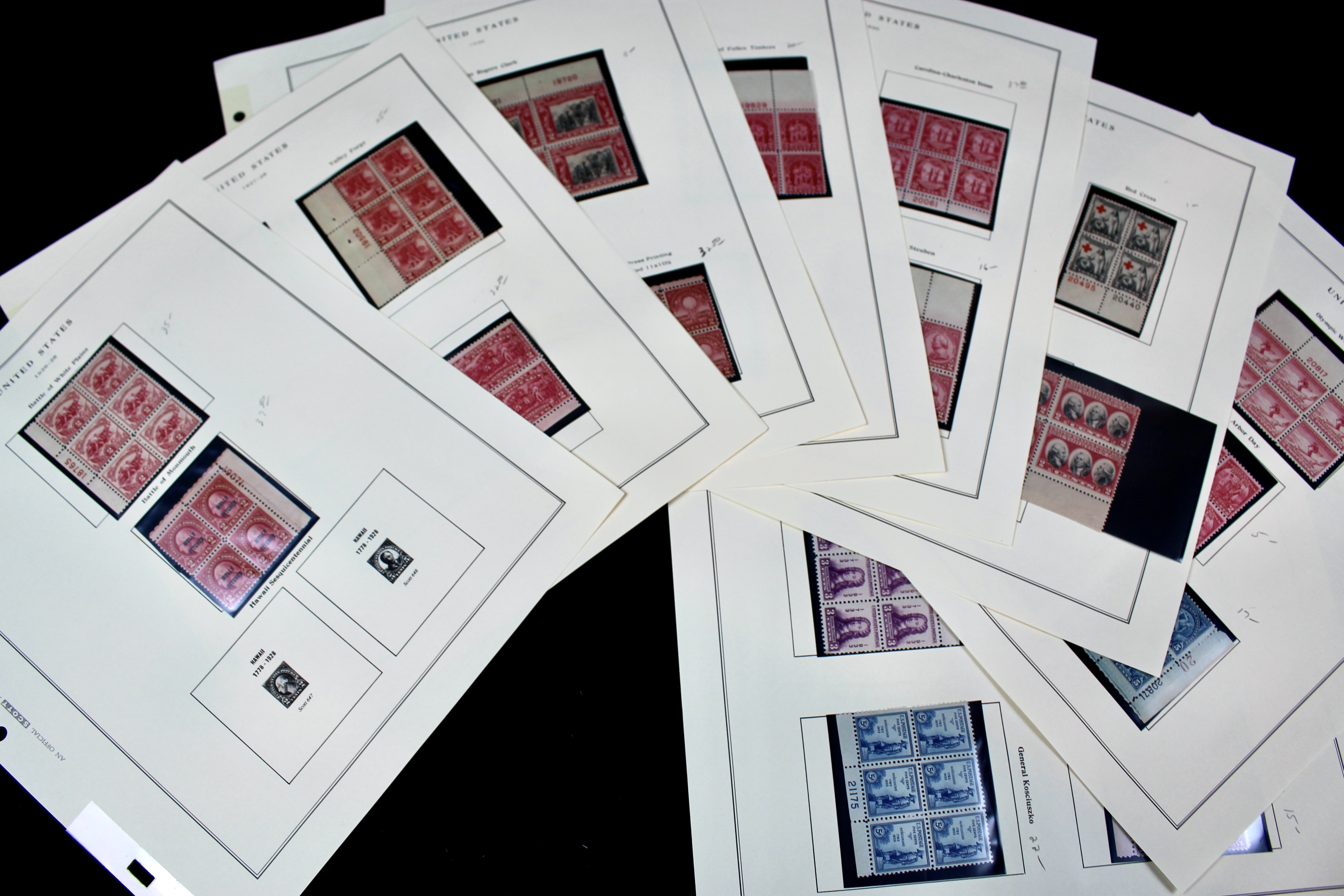 Twenty-Eight Early U.S. Postage Stamp Plate Blocks