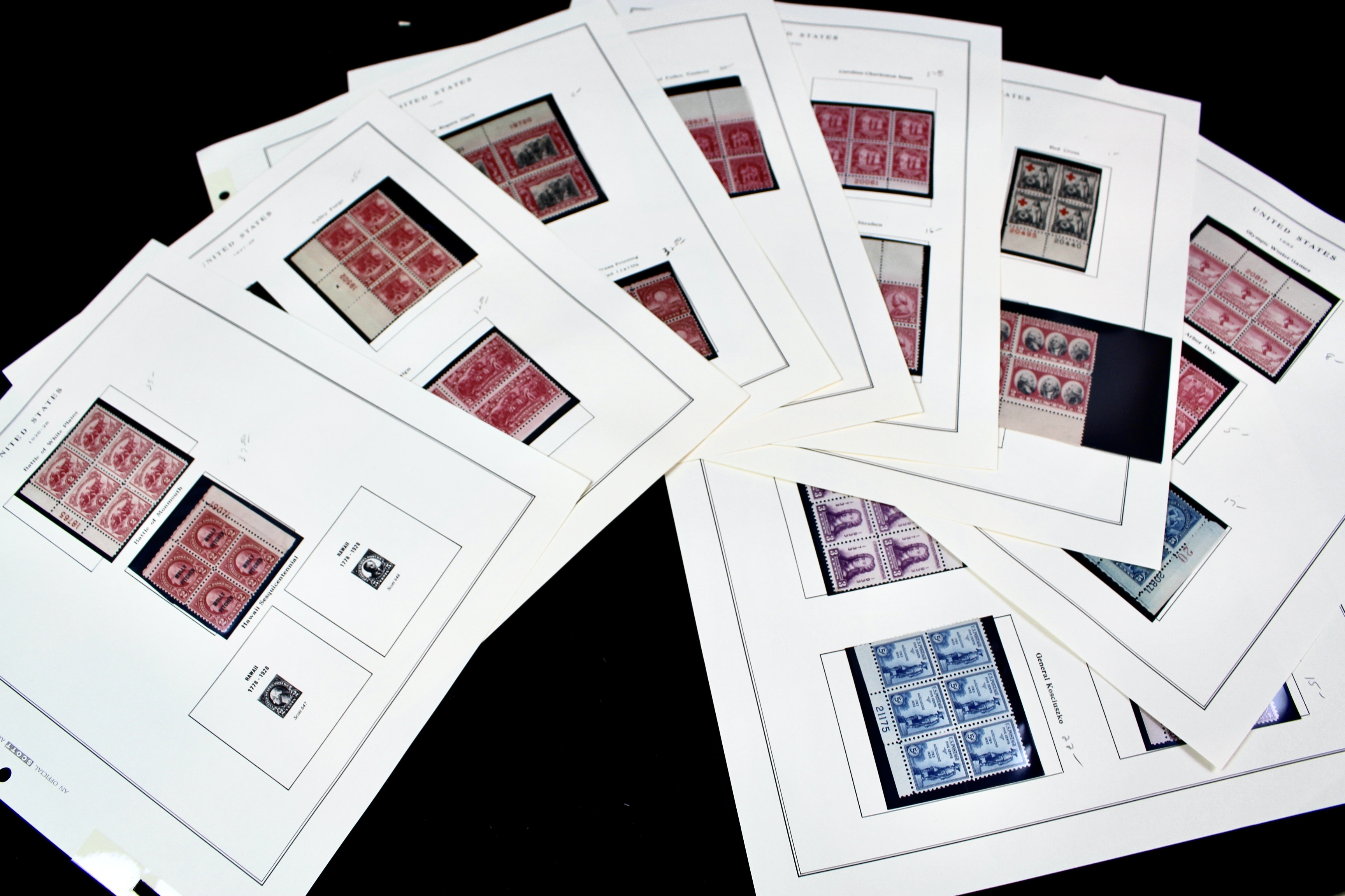 Twenty-Eight Early U.S. Postage Stamp Plate Blocks