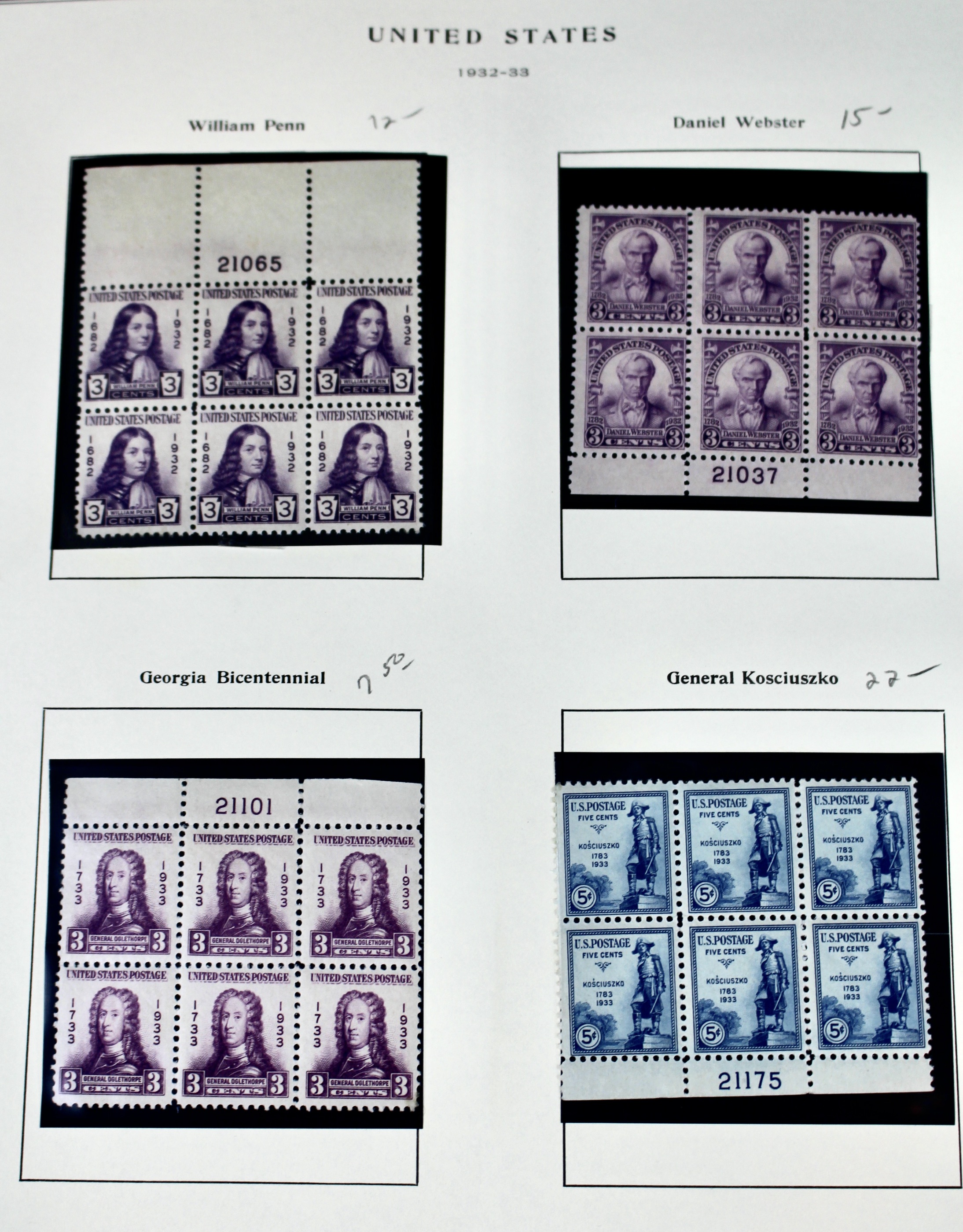 Twenty-Eight Early U.S. Postage Stamp Plate Blocks