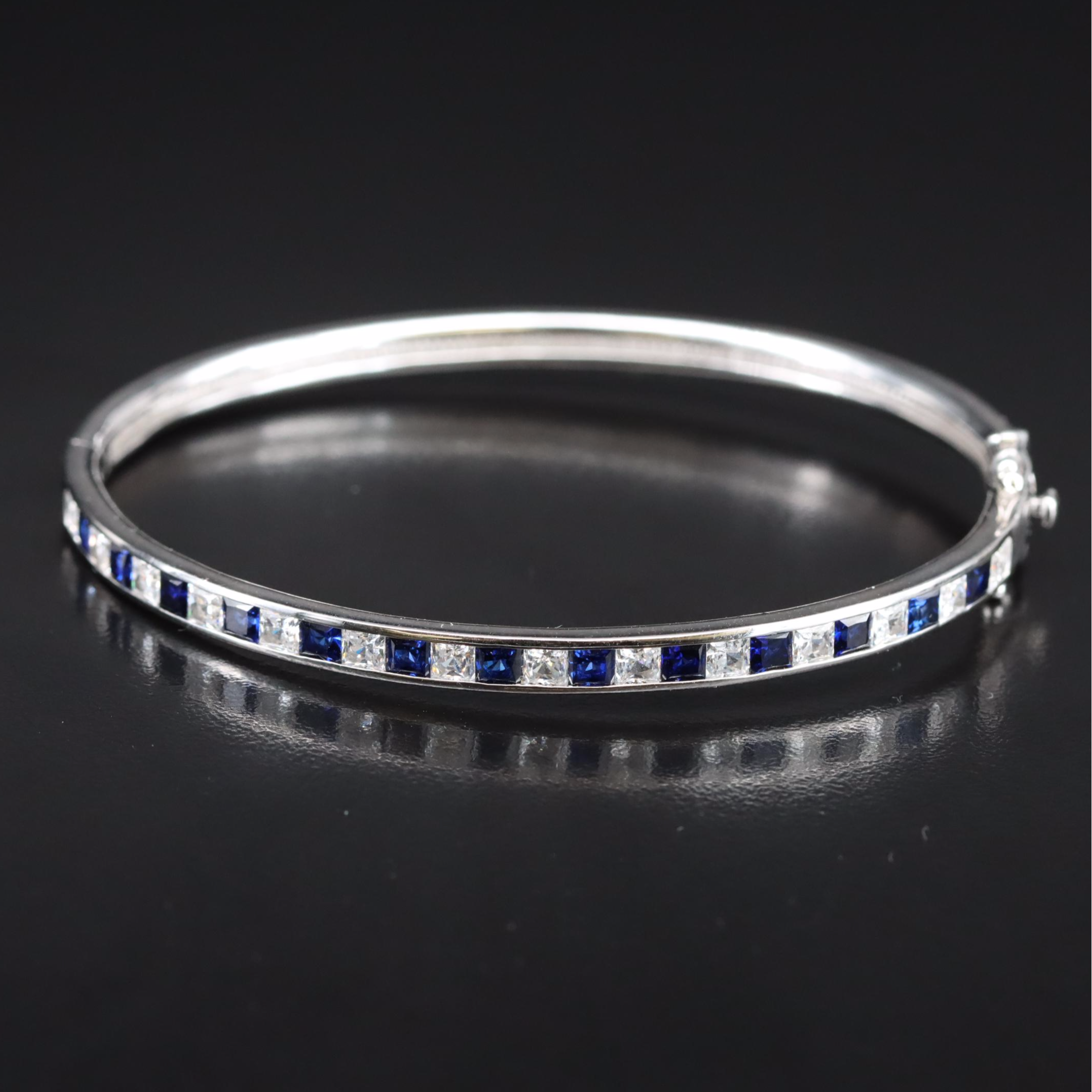 Sterling Sapphire and CZ Bangle Bracelet