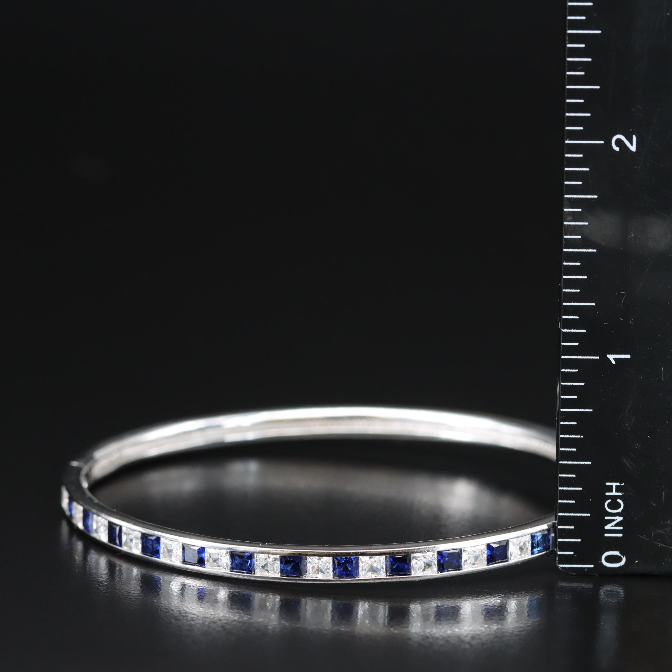 Sterling Sapphire and CZ Bangle Bracelet