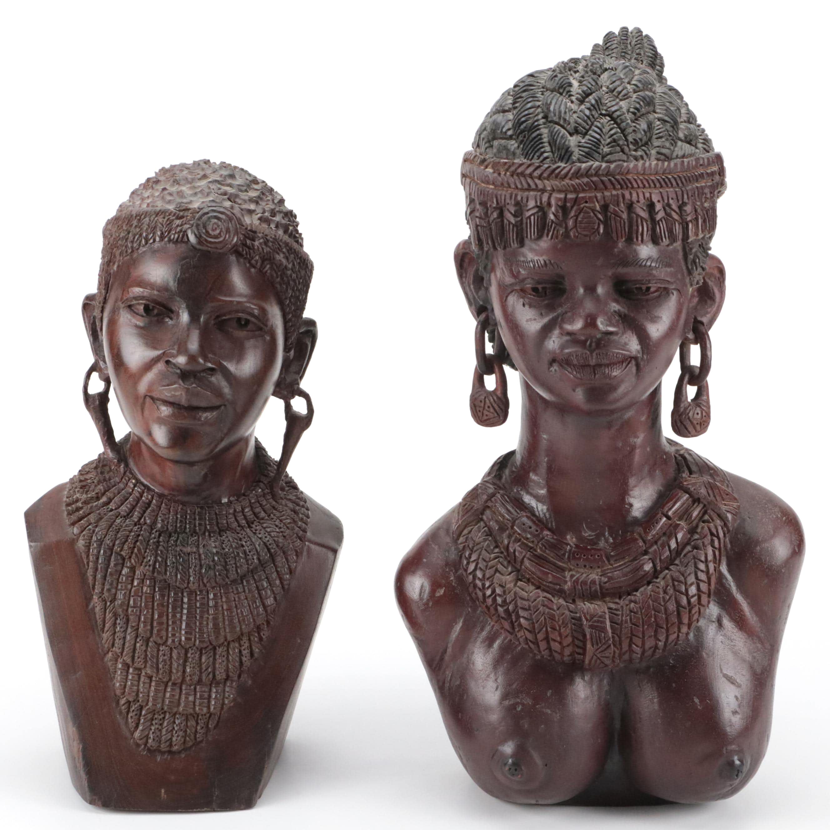Modern African Shona Tribe Male and Female Portrait Busts