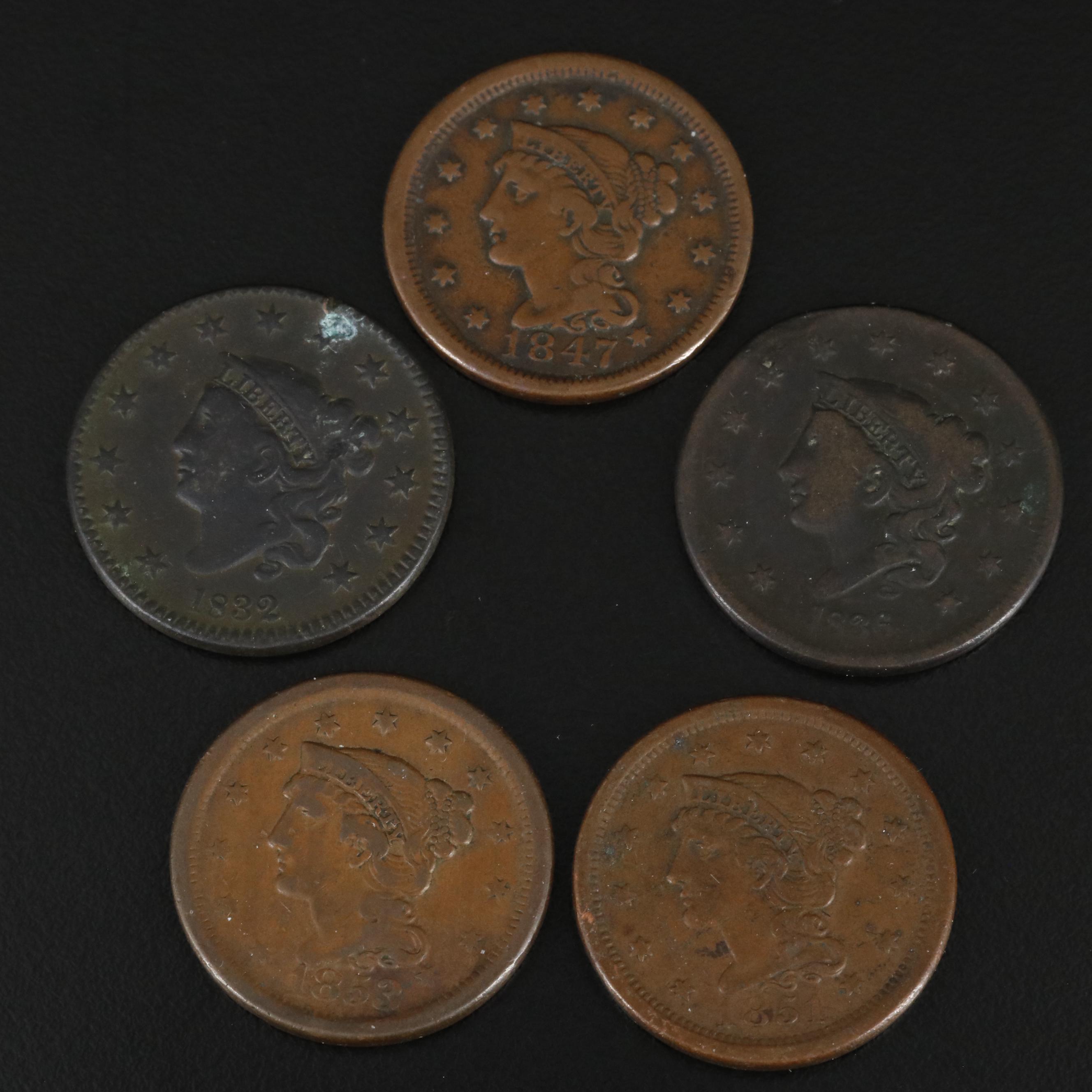 Five Various U.S. Large Cents Including 1832