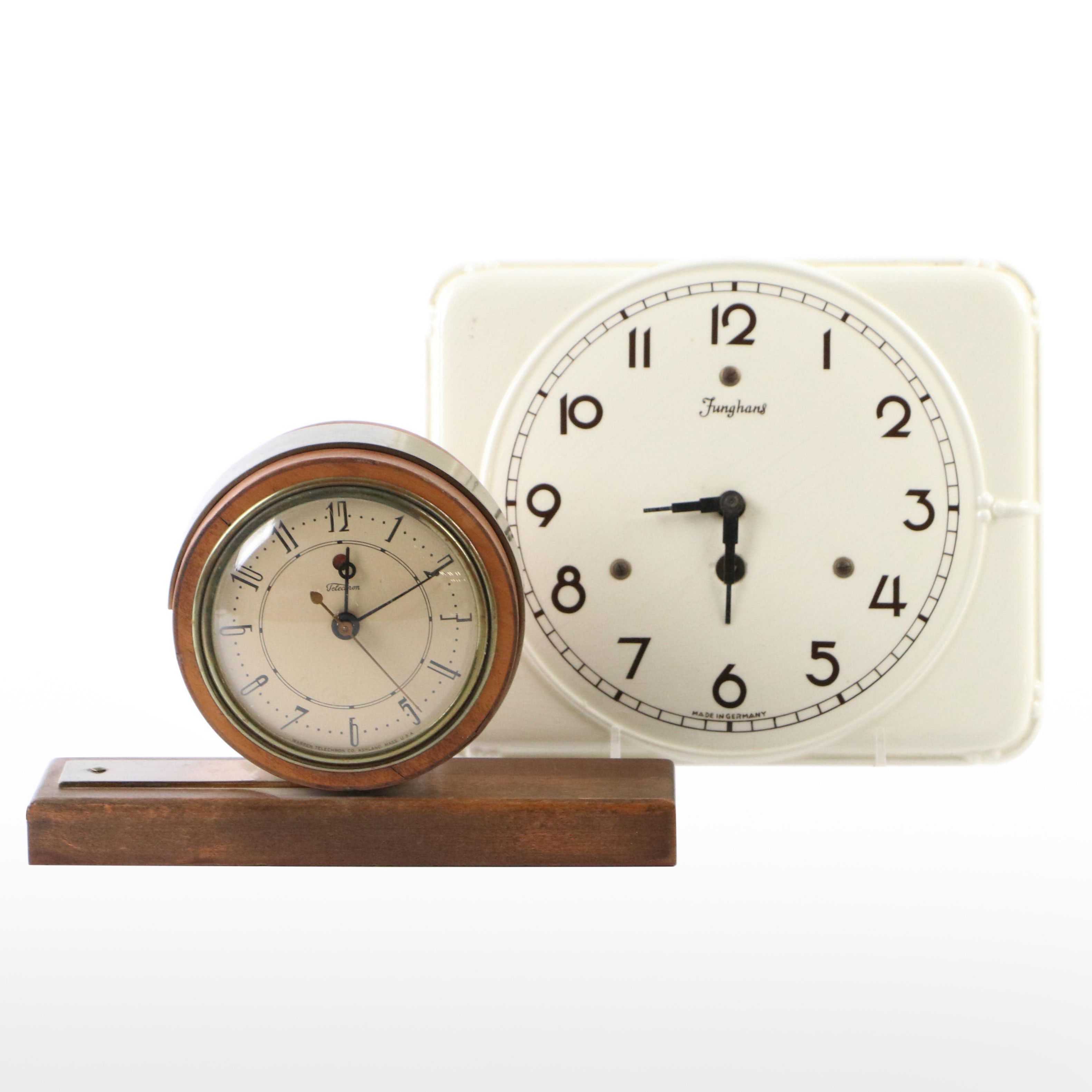 Junghans Porcelain Wall Clock and Telechron Desk Clock