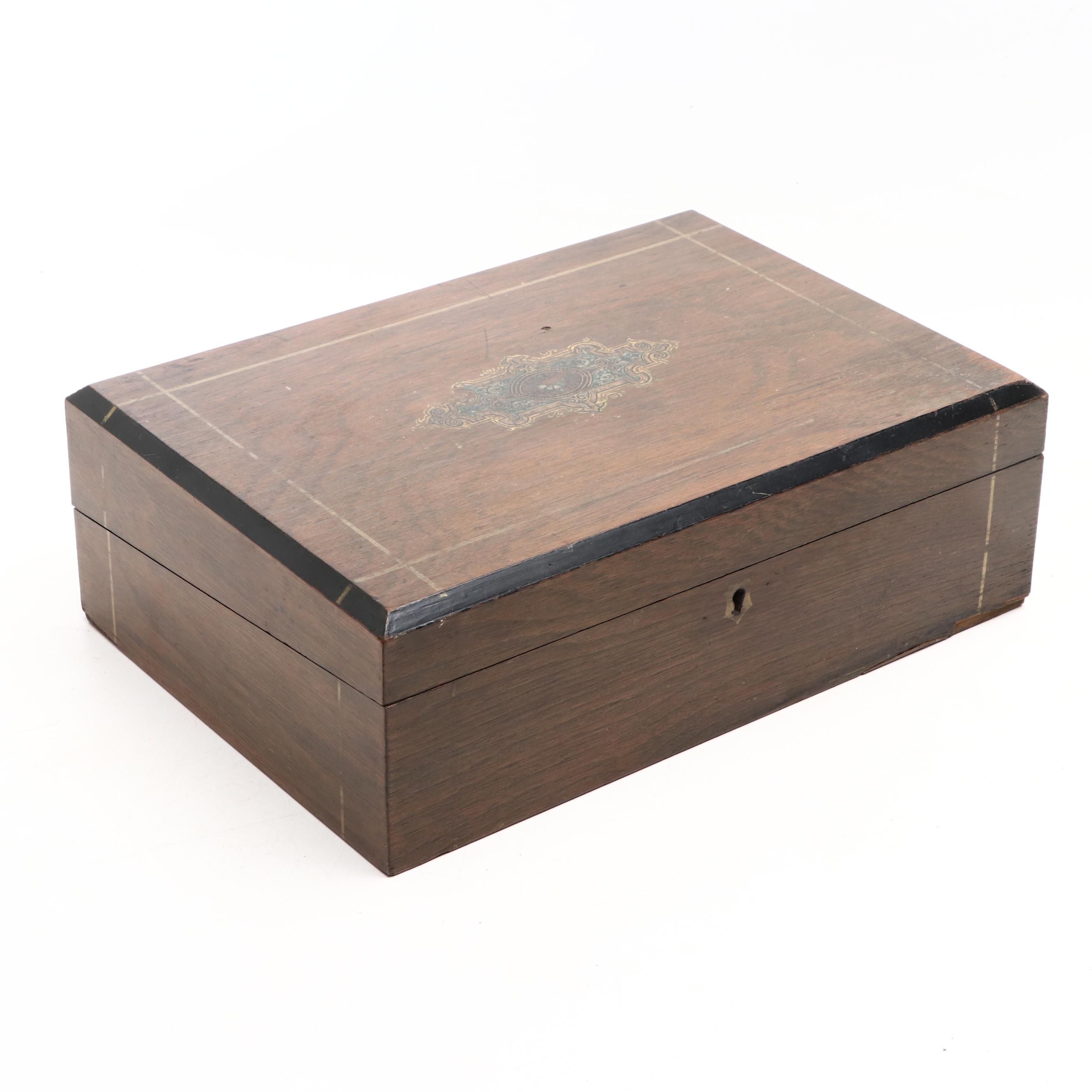 Gilt Wood Travel Sloped Lap Writing Desk and Document Box, 19th C.