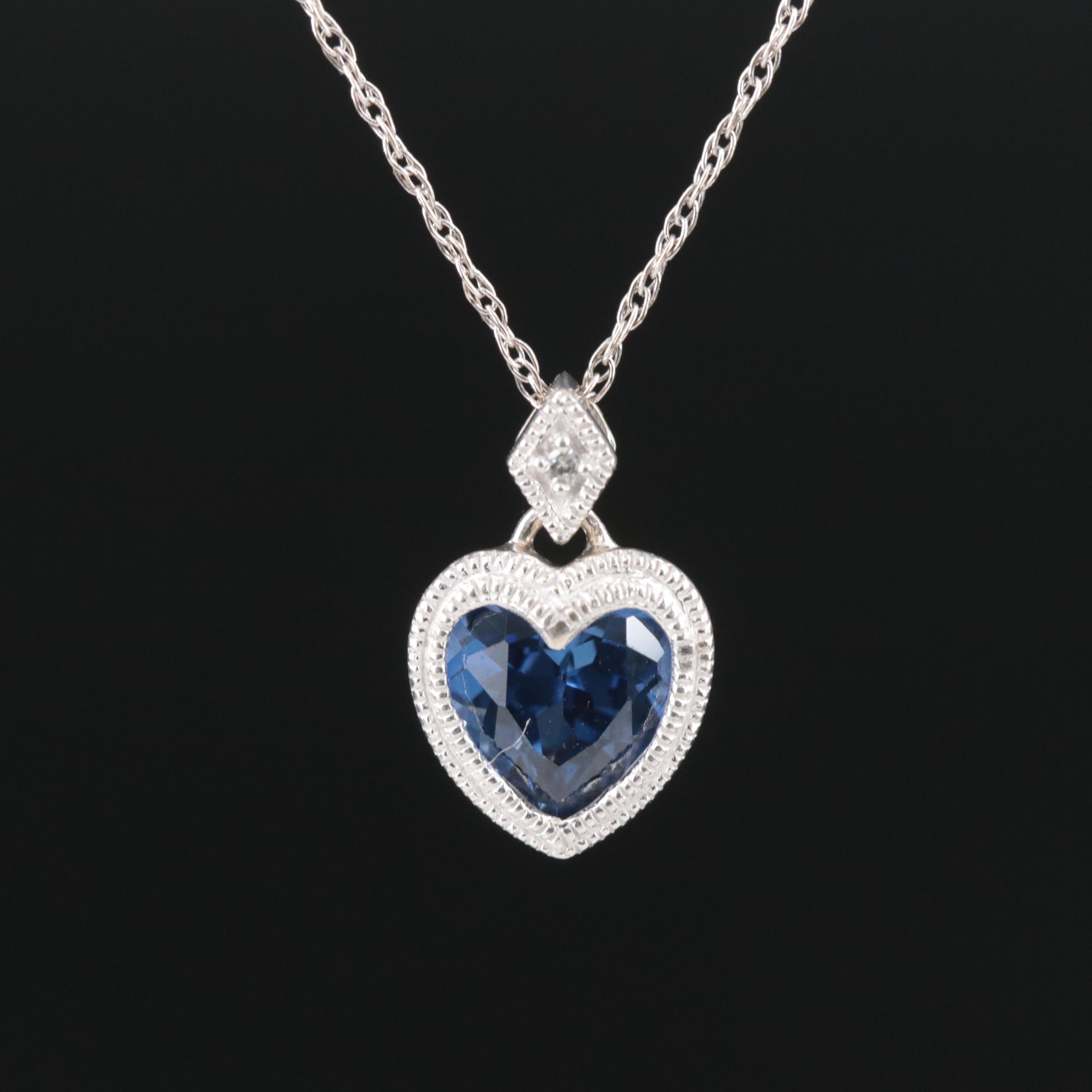 10K Sapphire and Diamond Heart Necklace