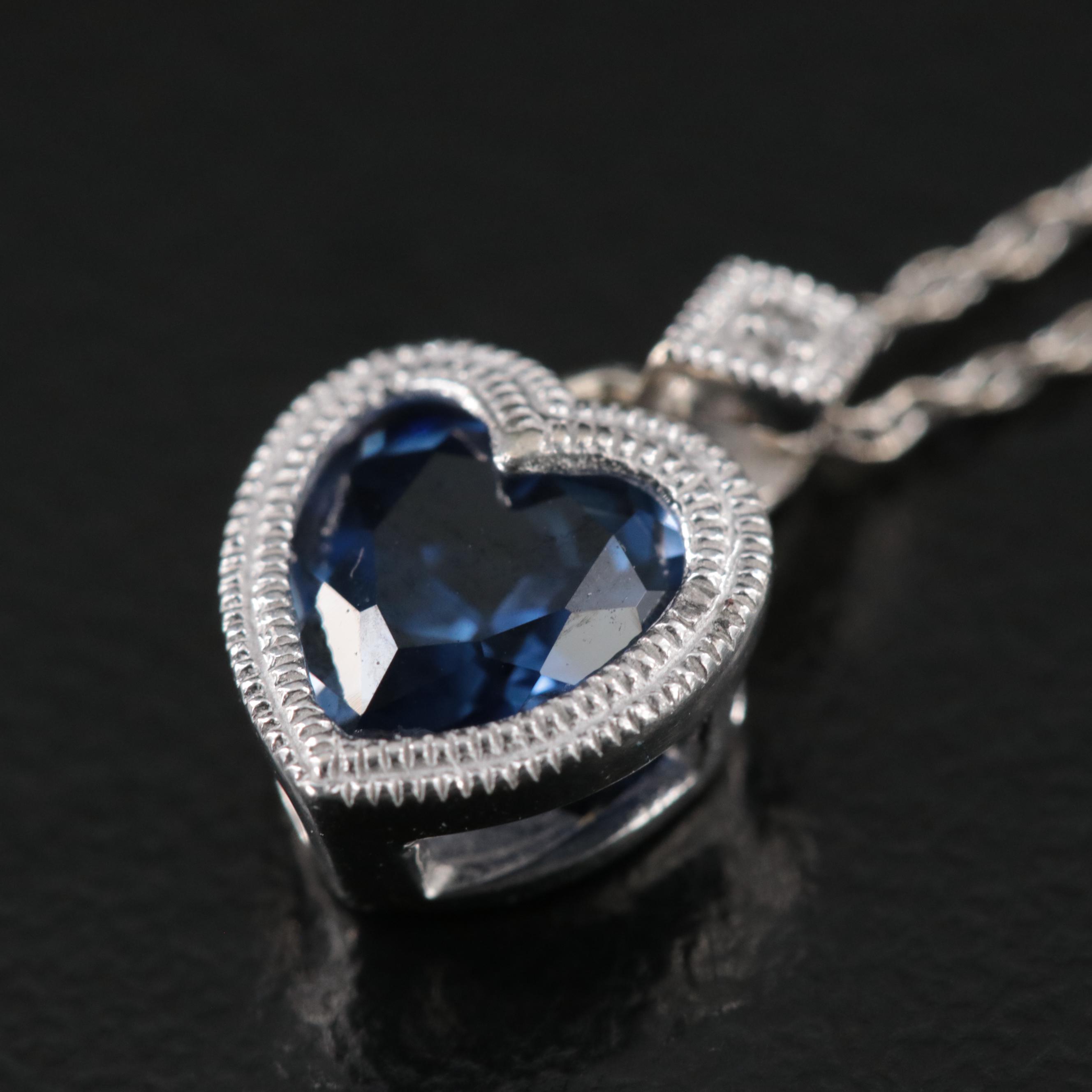 10K Sapphire and Diamond Heart Necklace