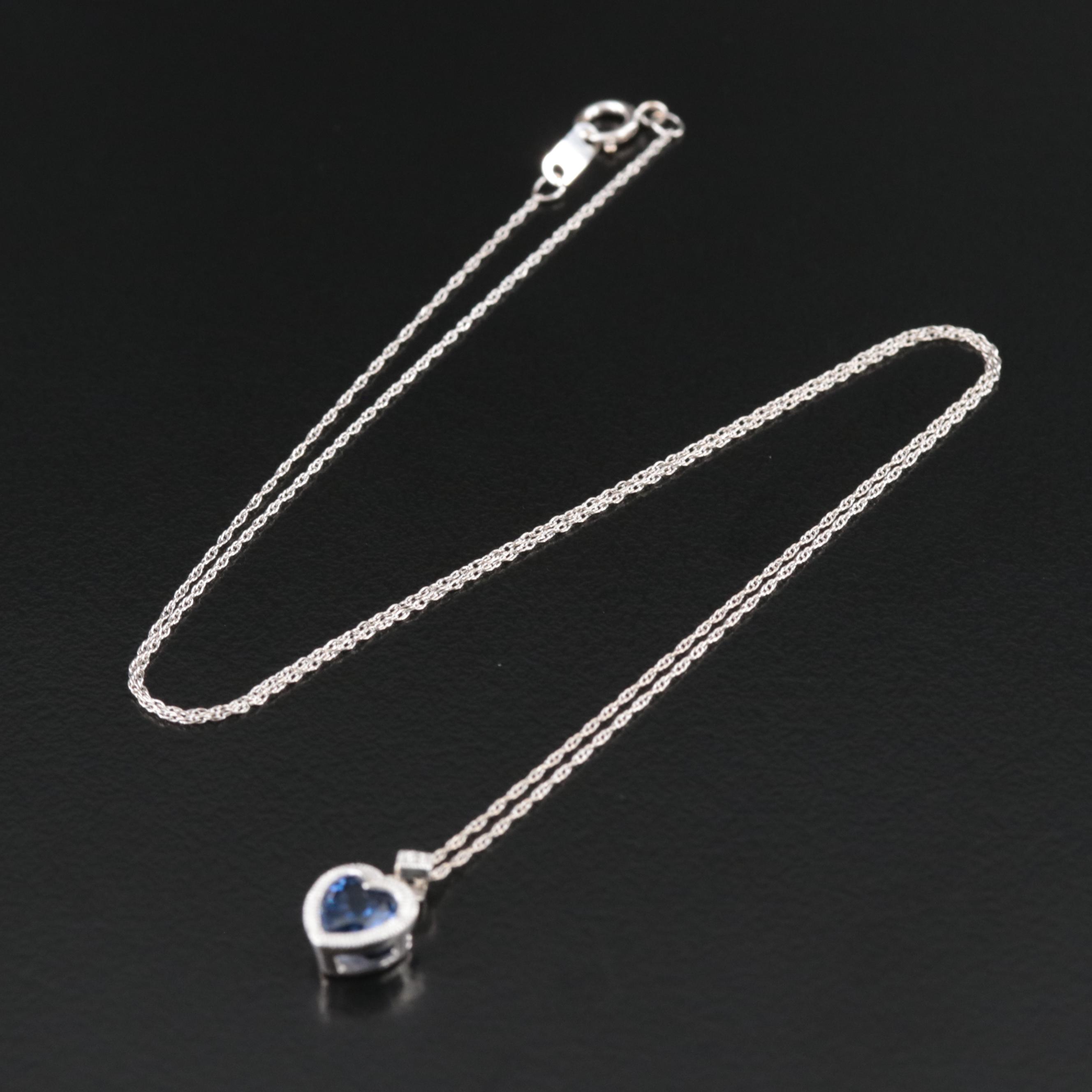 10K Sapphire and Diamond Heart Necklace
