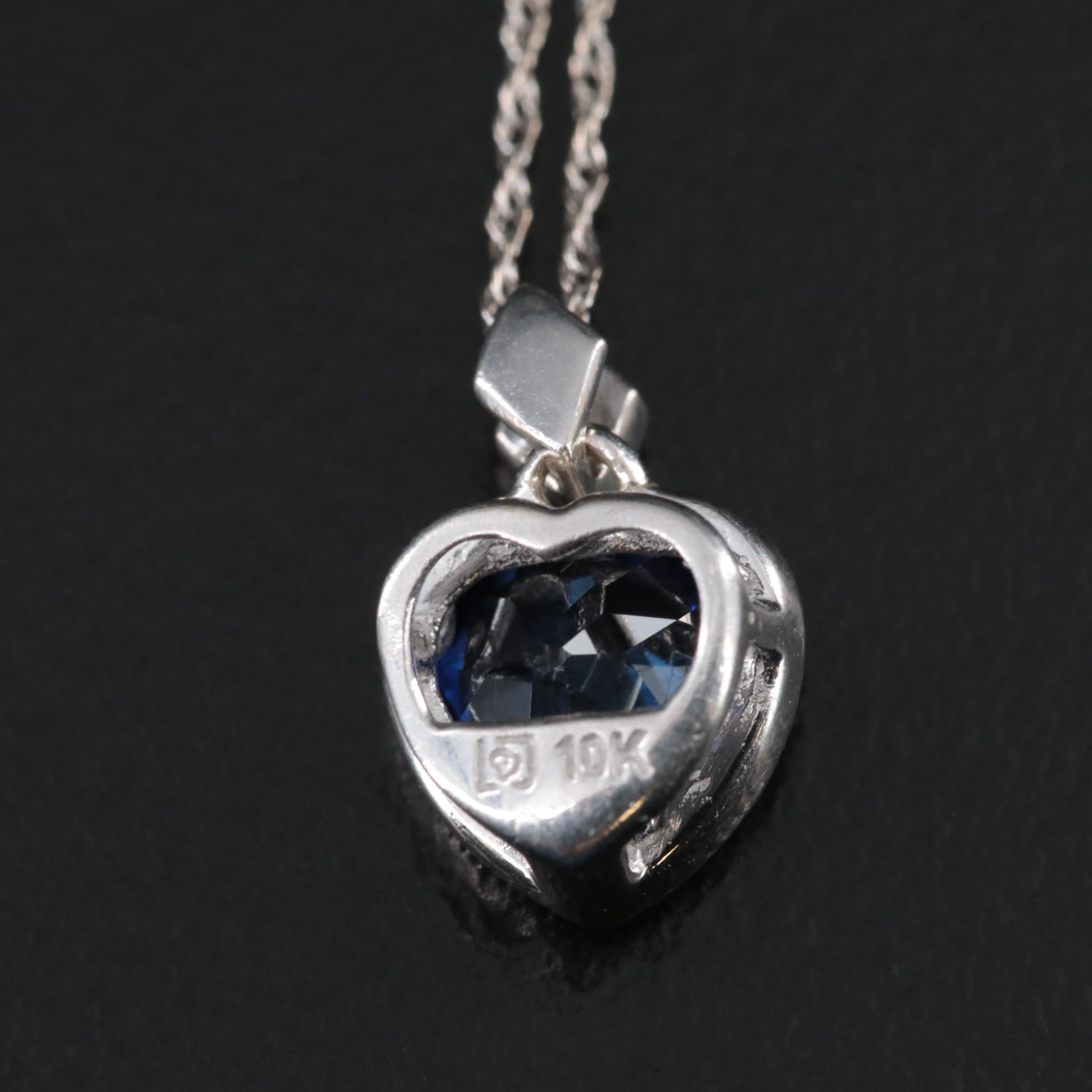 10K Sapphire and Diamond Heart Necklace