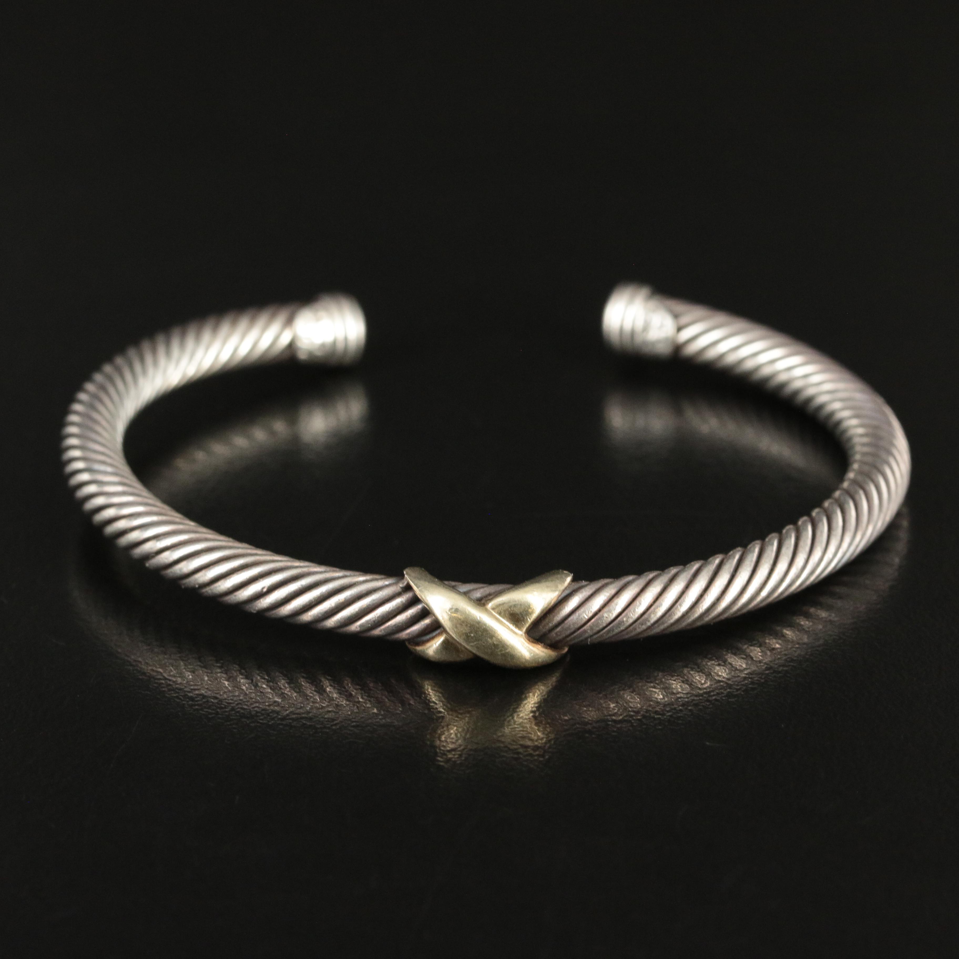 David Yurman Cable 'X' Sterling and 14K Cuff Bracelet