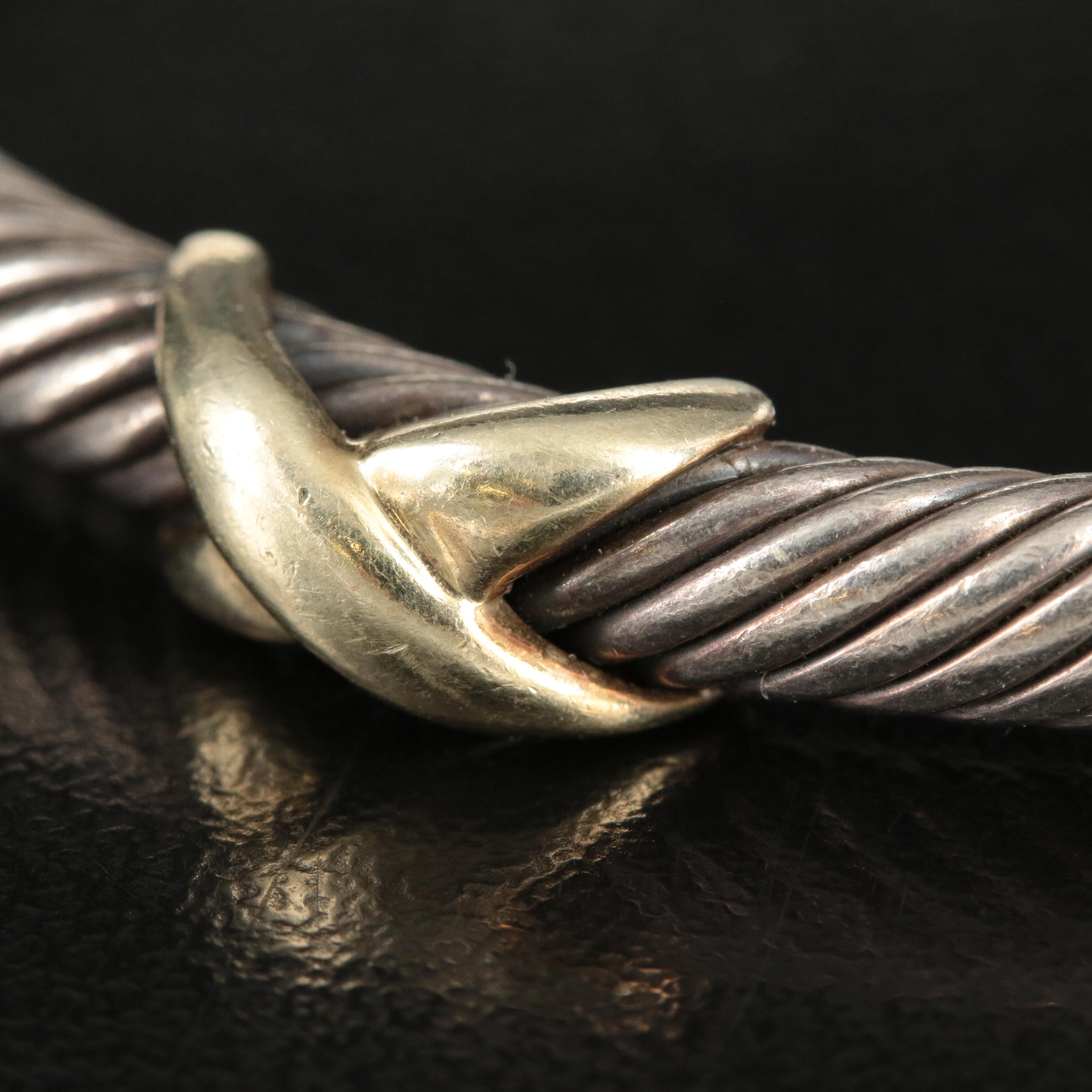 David Yurman Cable 'X' Sterling and 14K Cuff Bracelet