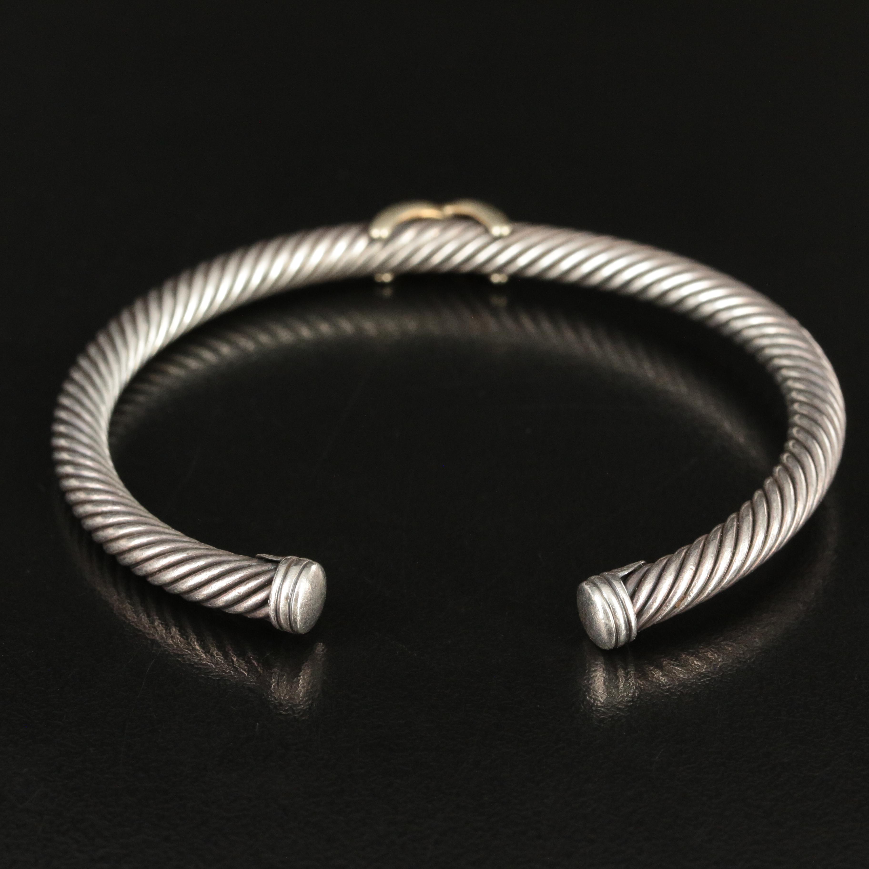 David Yurman Cable 'X' Sterling and 14K Cuff Bracelet