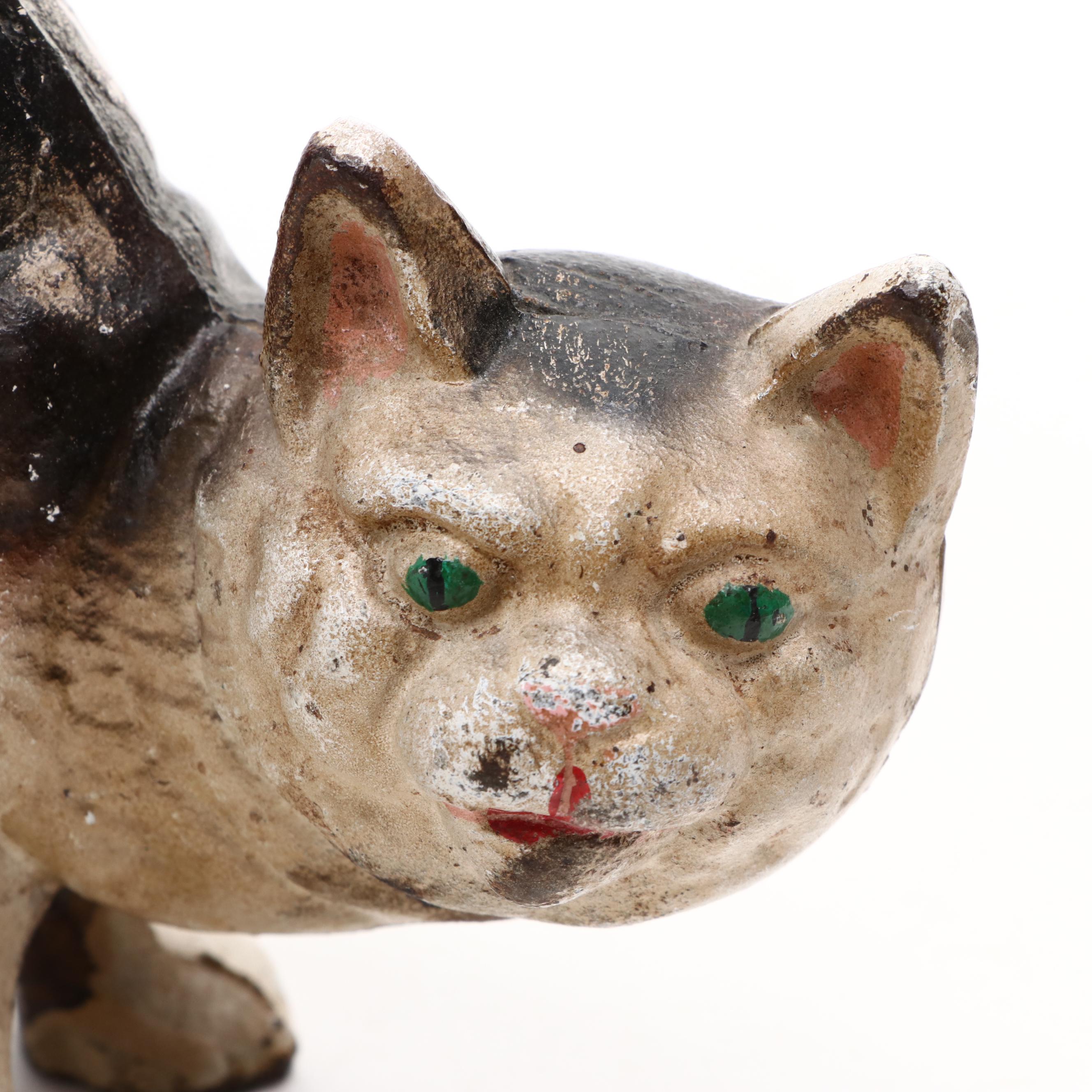 Cast Iron Hunchback Cat Doorstop with Cast Iron Cat Bank
