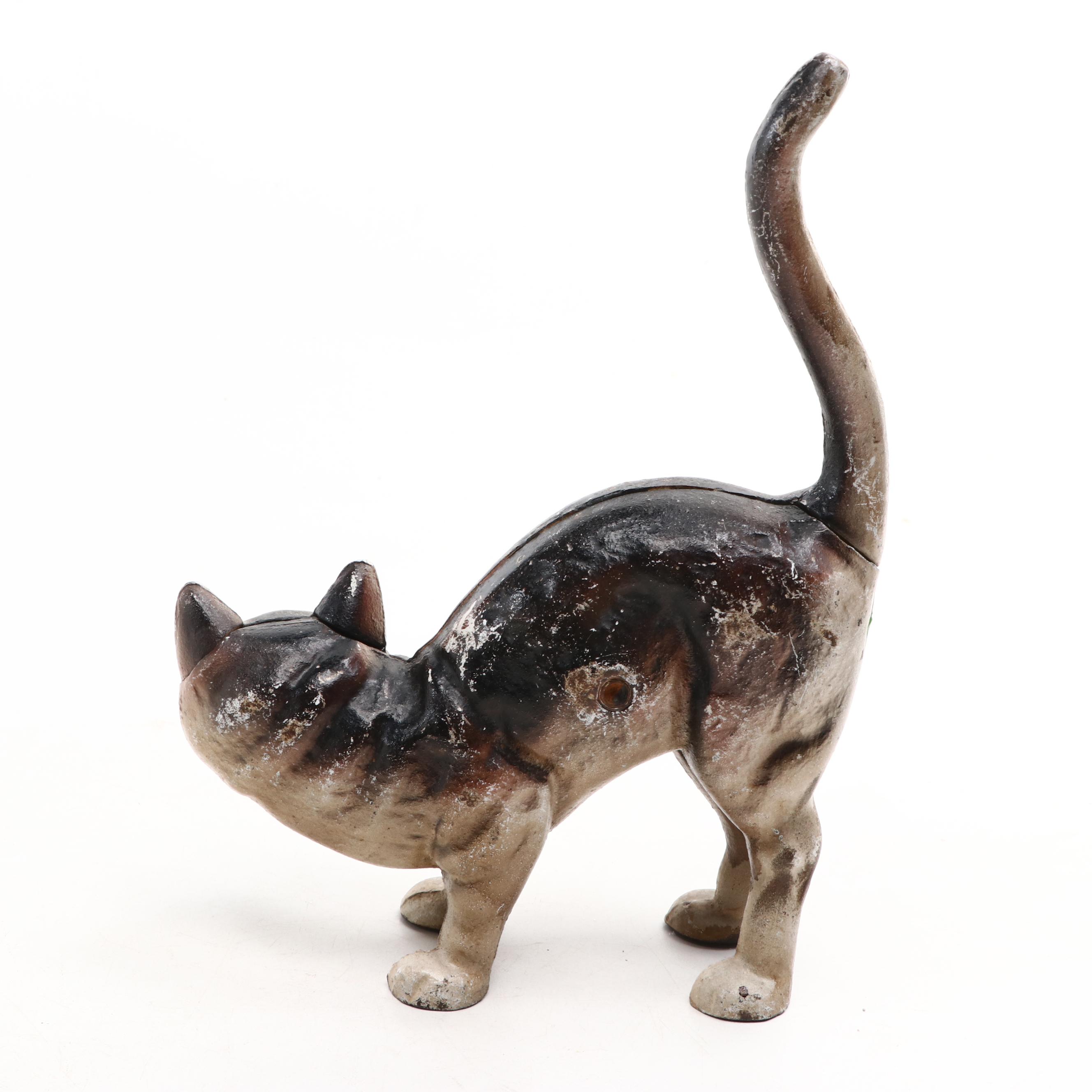 Cast Iron Hunchback Cat Doorstop with Cast Iron Cat Bank