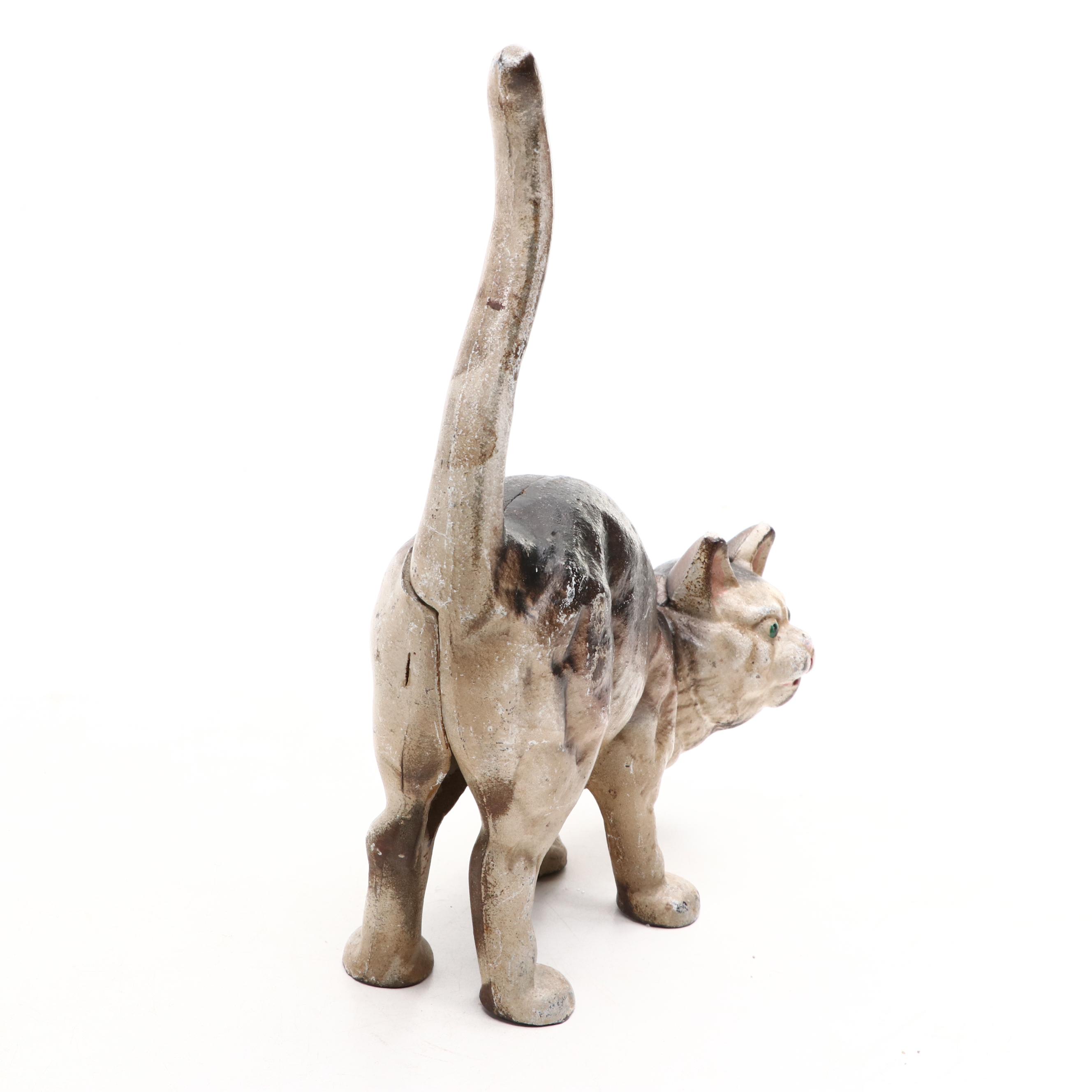 Cast Iron Hunchback Cat Doorstop with Cast Iron Cat Bank