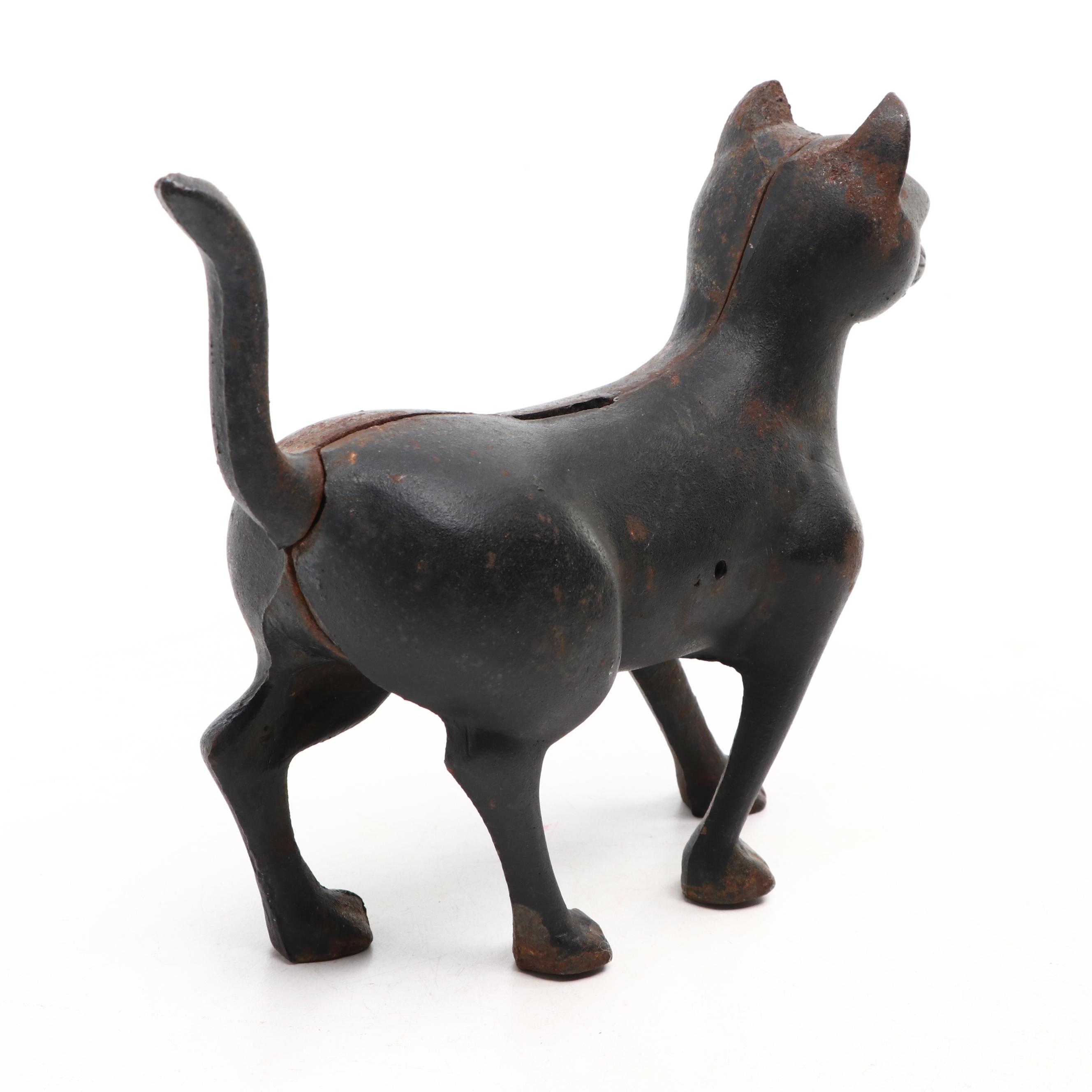 Cast Iron Hunchback Cat Doorstop with Cast Iron Cat Bank