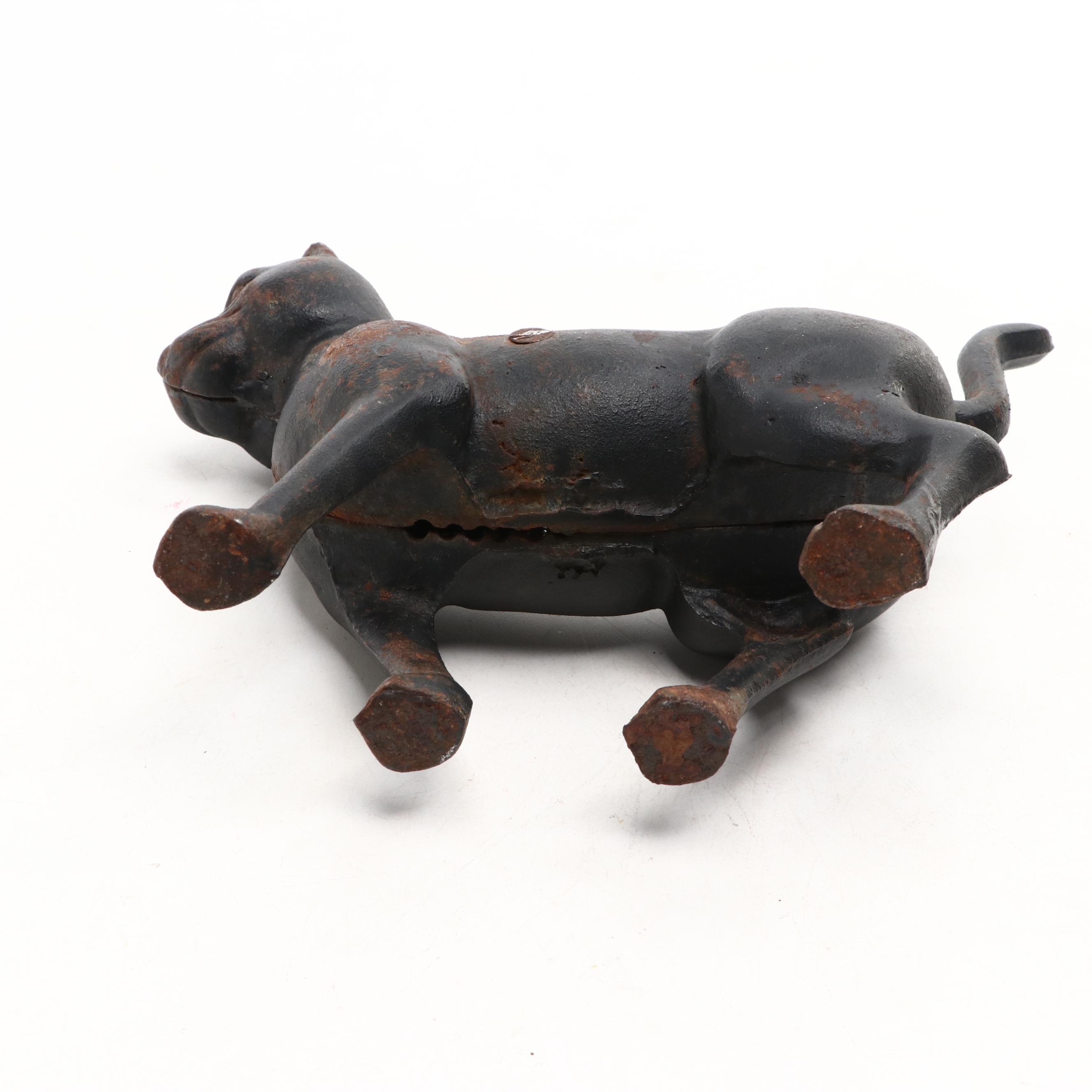 Cast Iron Hunchback Cat Doorstop with Cast Iron Cat Bank