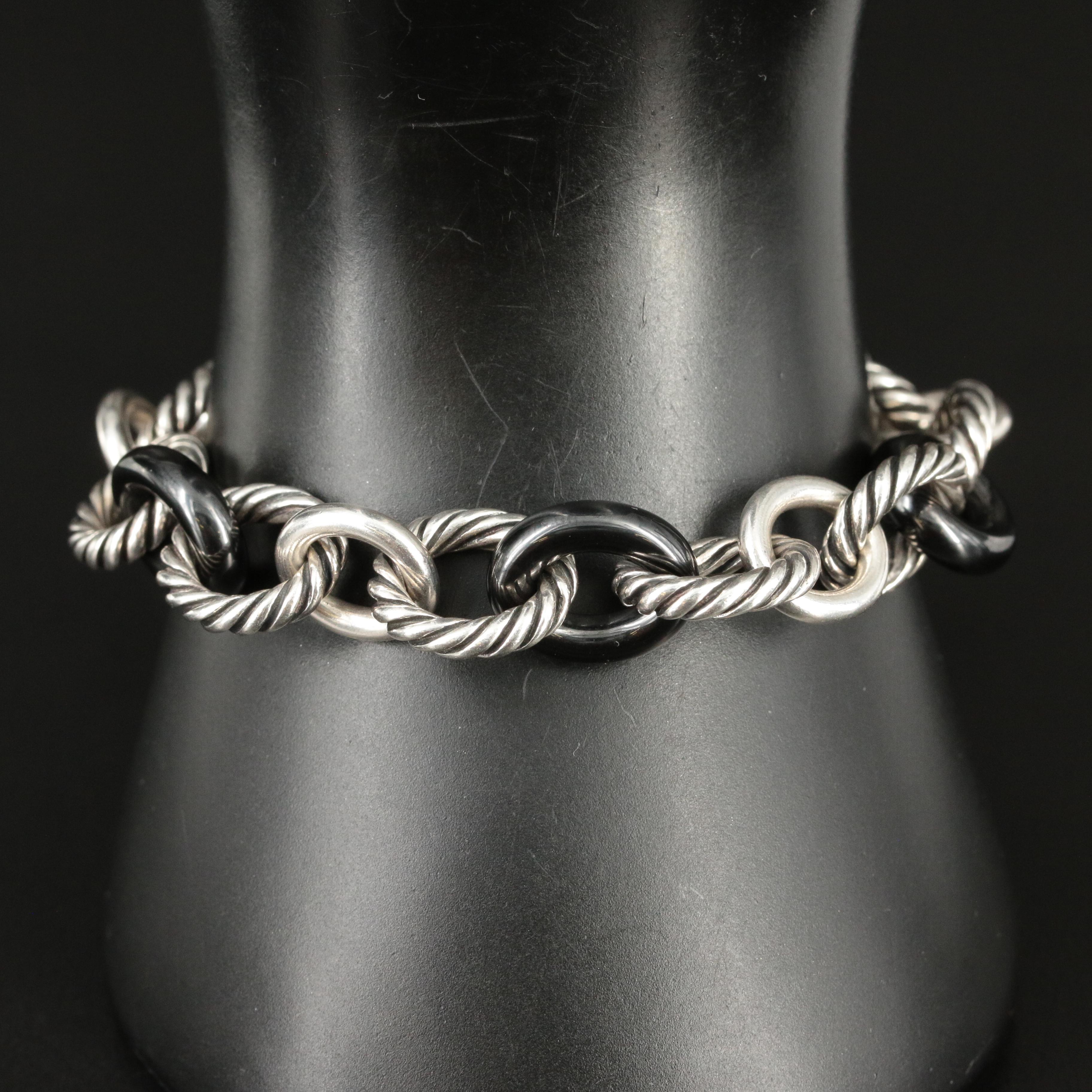 David Yurman Sterling and Black Ceramic Oval Link Bracelet