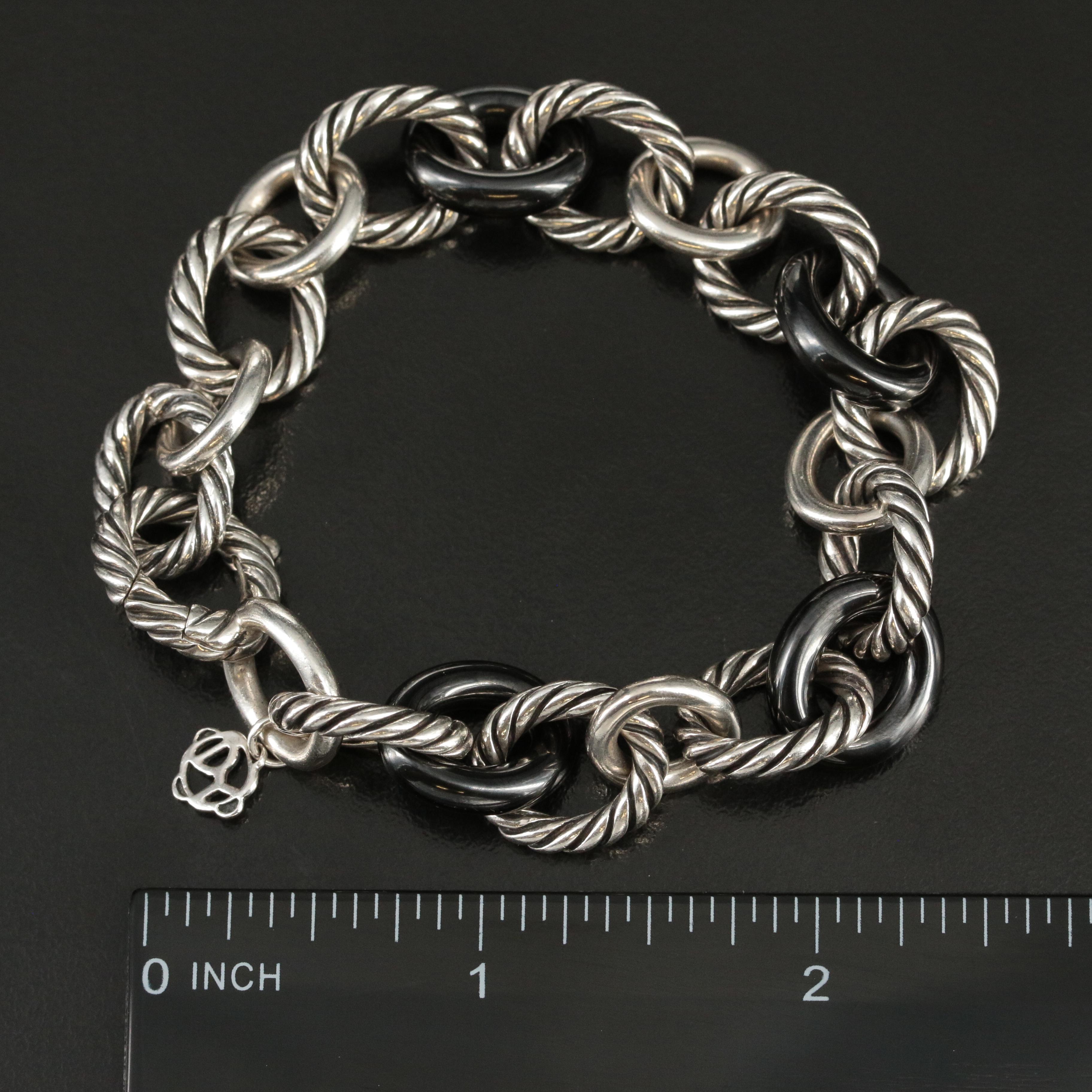 David Yurman Sterling and Black Ceramic Oval Link Bracelet