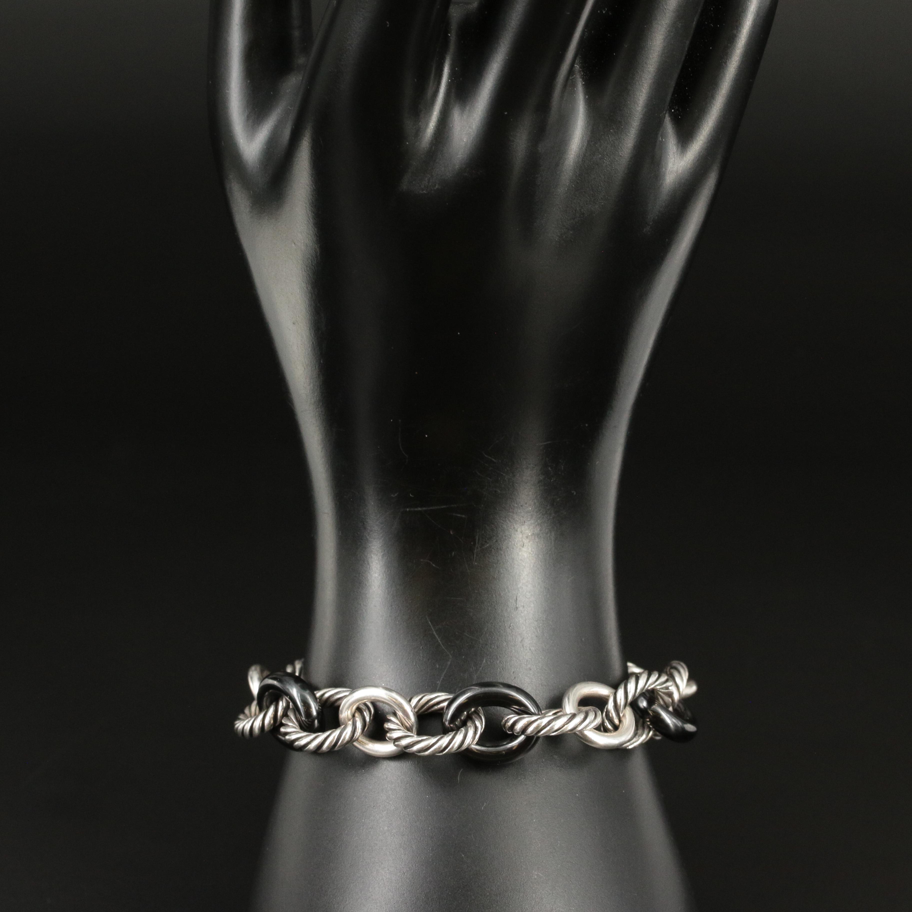 David Yurman Sterling and Black Ceramic Oval Link Bracelet