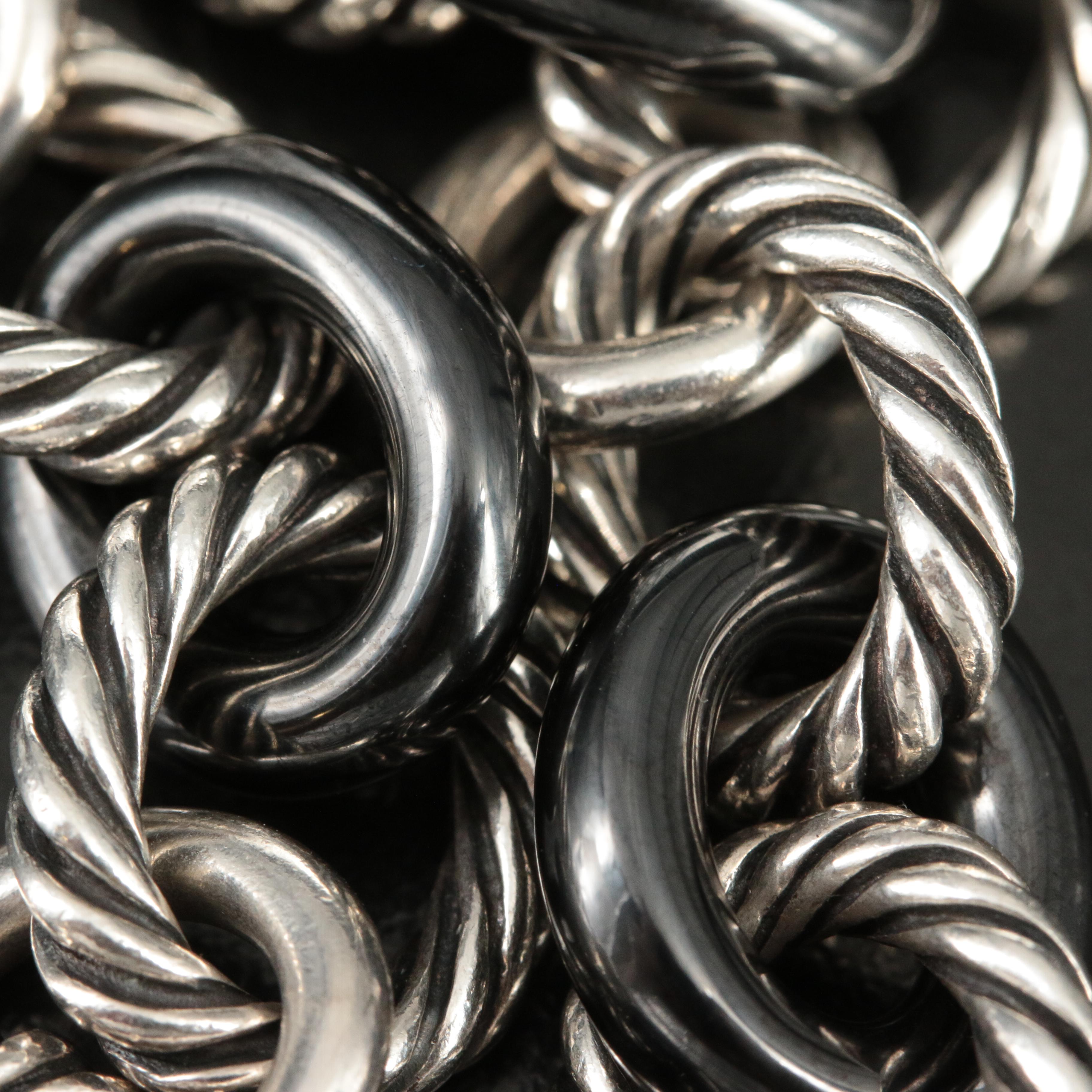 David Yurman Sterling and Black Ceramic Oval Link Bracelet