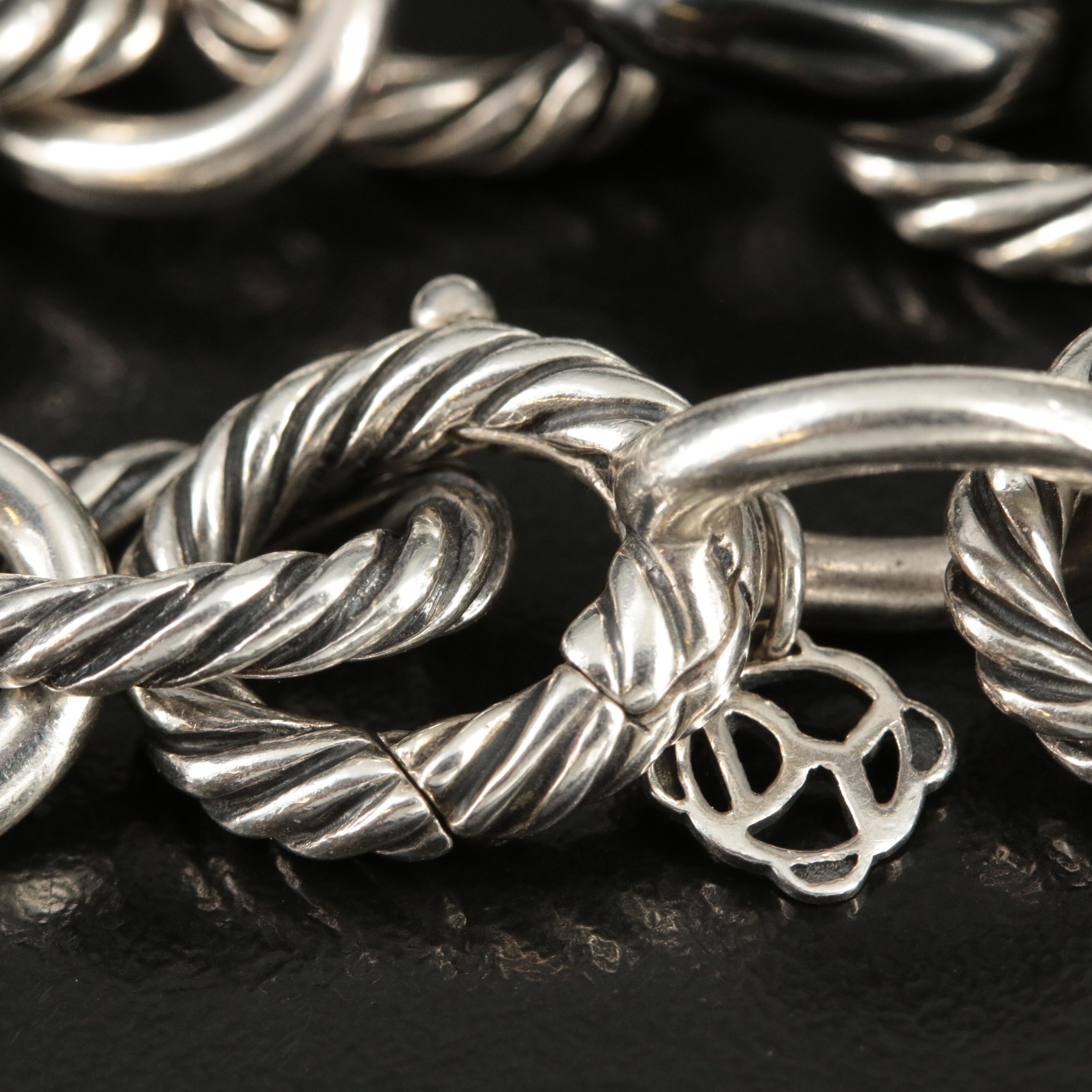 David Yurman Sterling and Black Ceramic Oval Link Bracelet