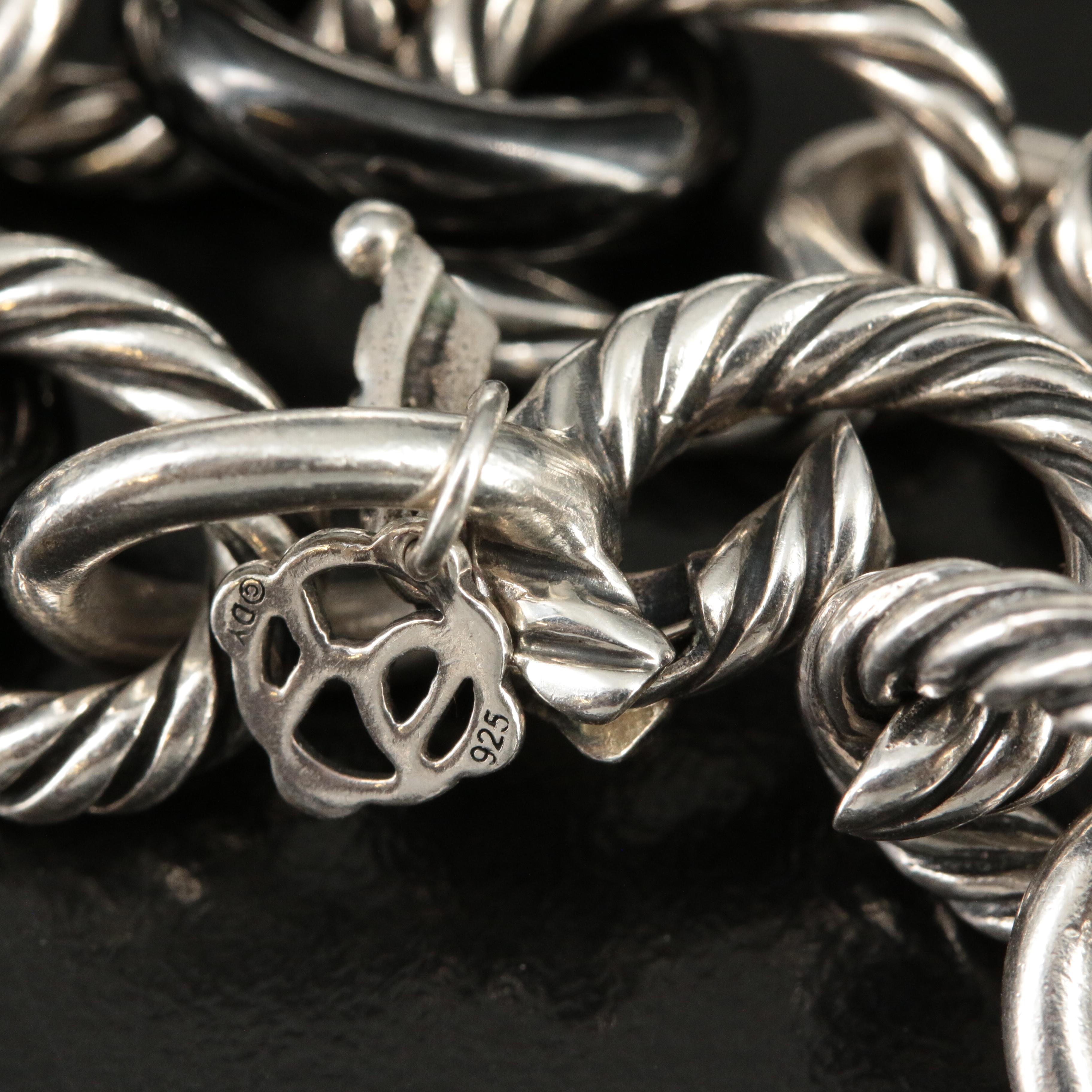 David Yurman Sterling and Black Ceramic Oval Link Bracelet