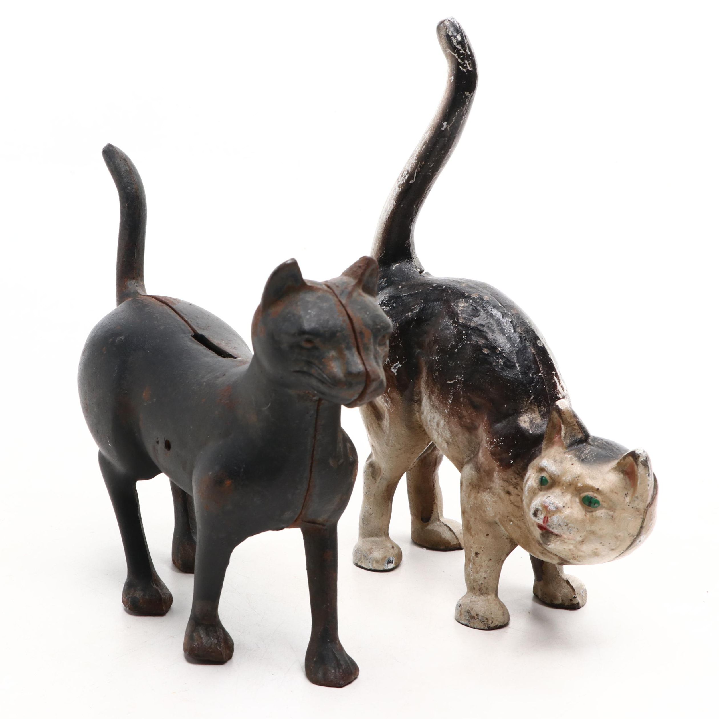Cast Iron Hunchback Cat Doorstop with Cast Iron Cat Bank