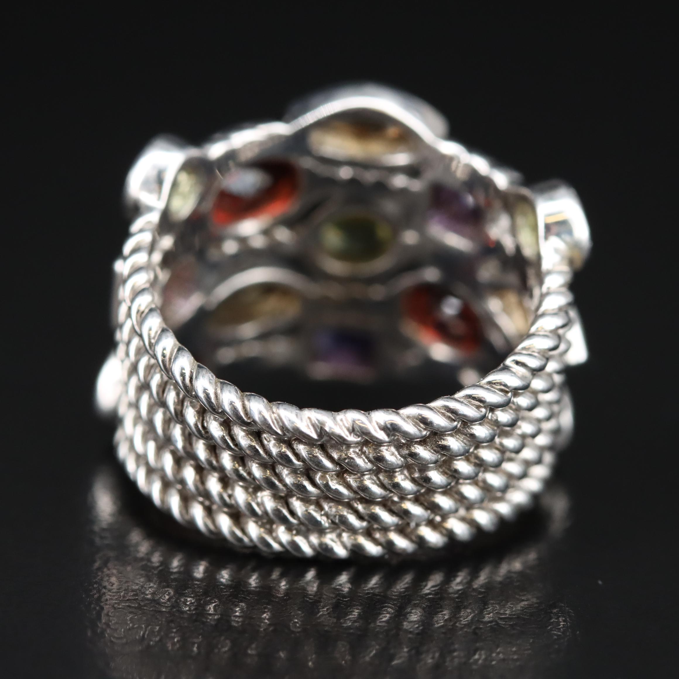 Sterling Amethyst, Garnet and Peridot Ring