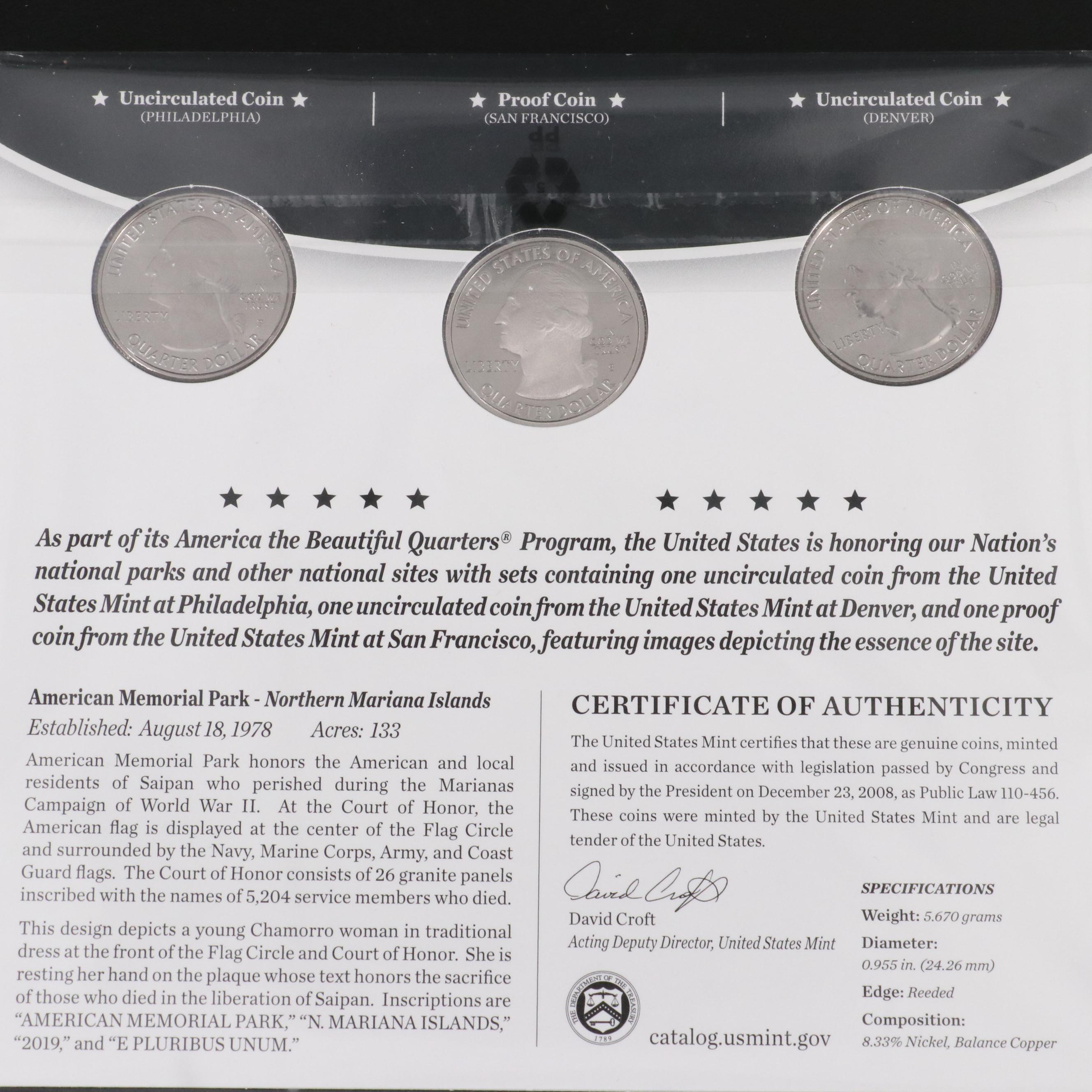 Ten Different America the Beautiful Quarters 3-Coin Sets