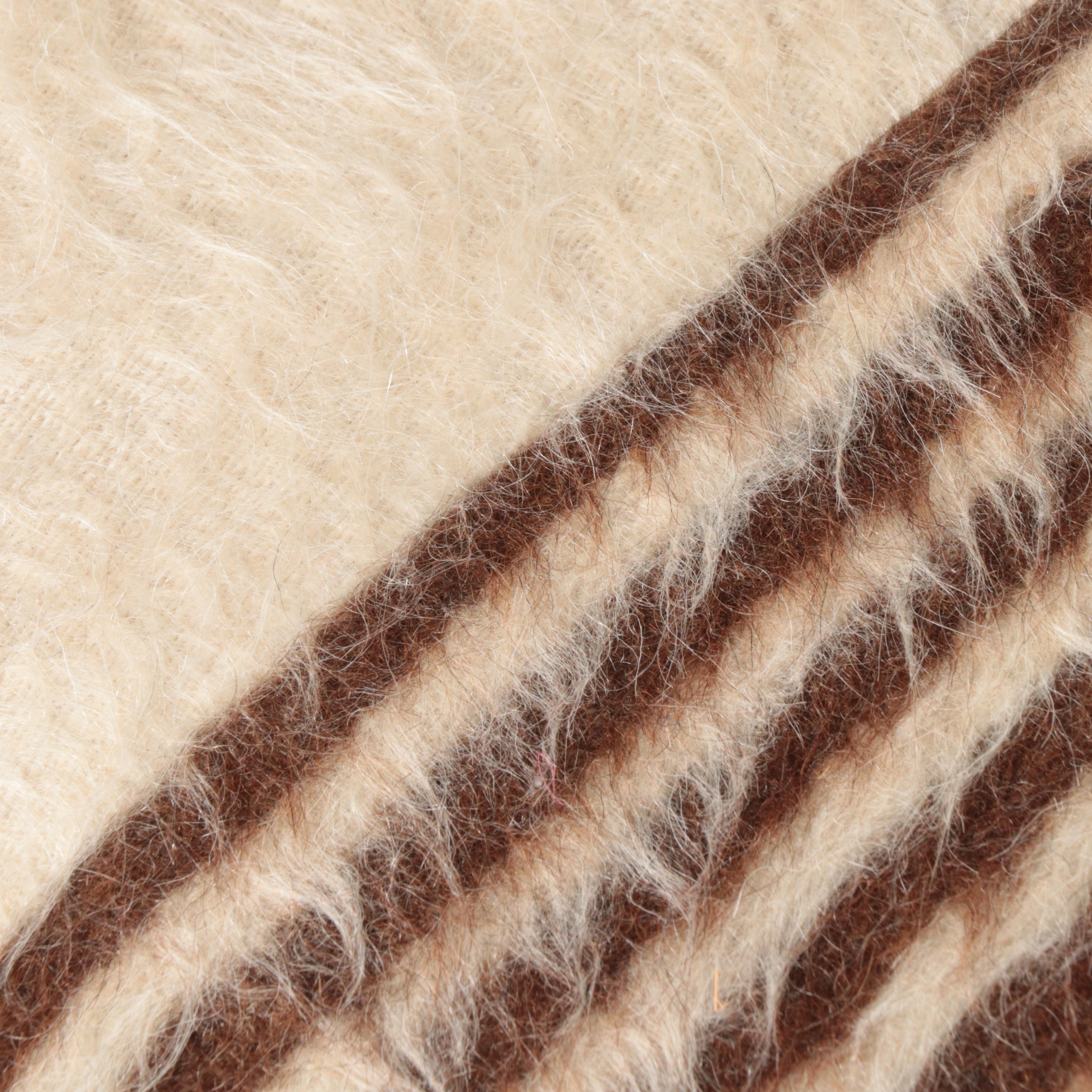 Angora Upholstered Striped Round Ottoman